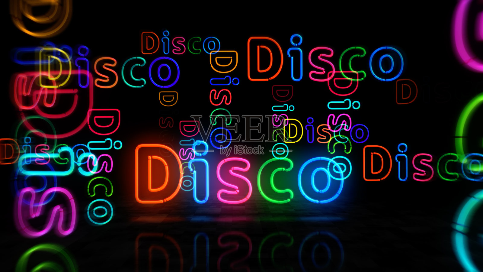 迪斯科符号霓虹灯3d插图照片摄影图片