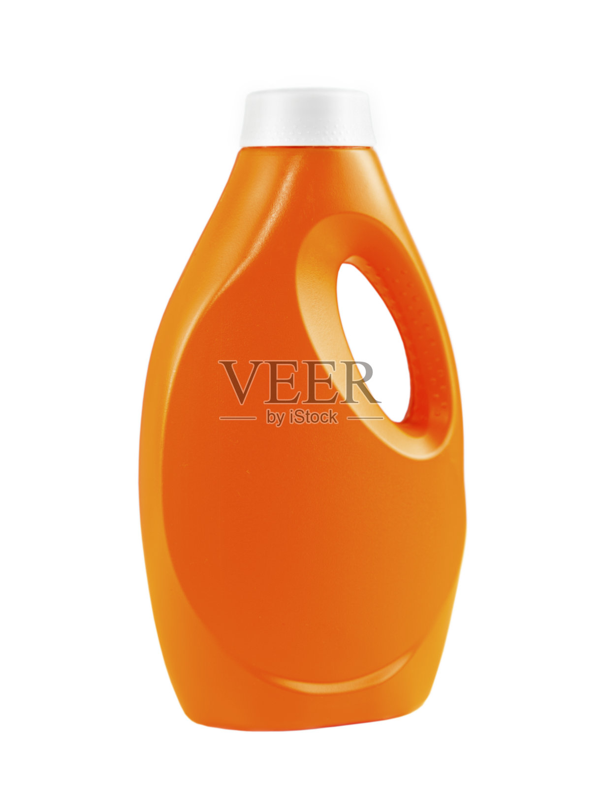 塑料瓶橙色接近孤立在白色背景。照片摄影图片