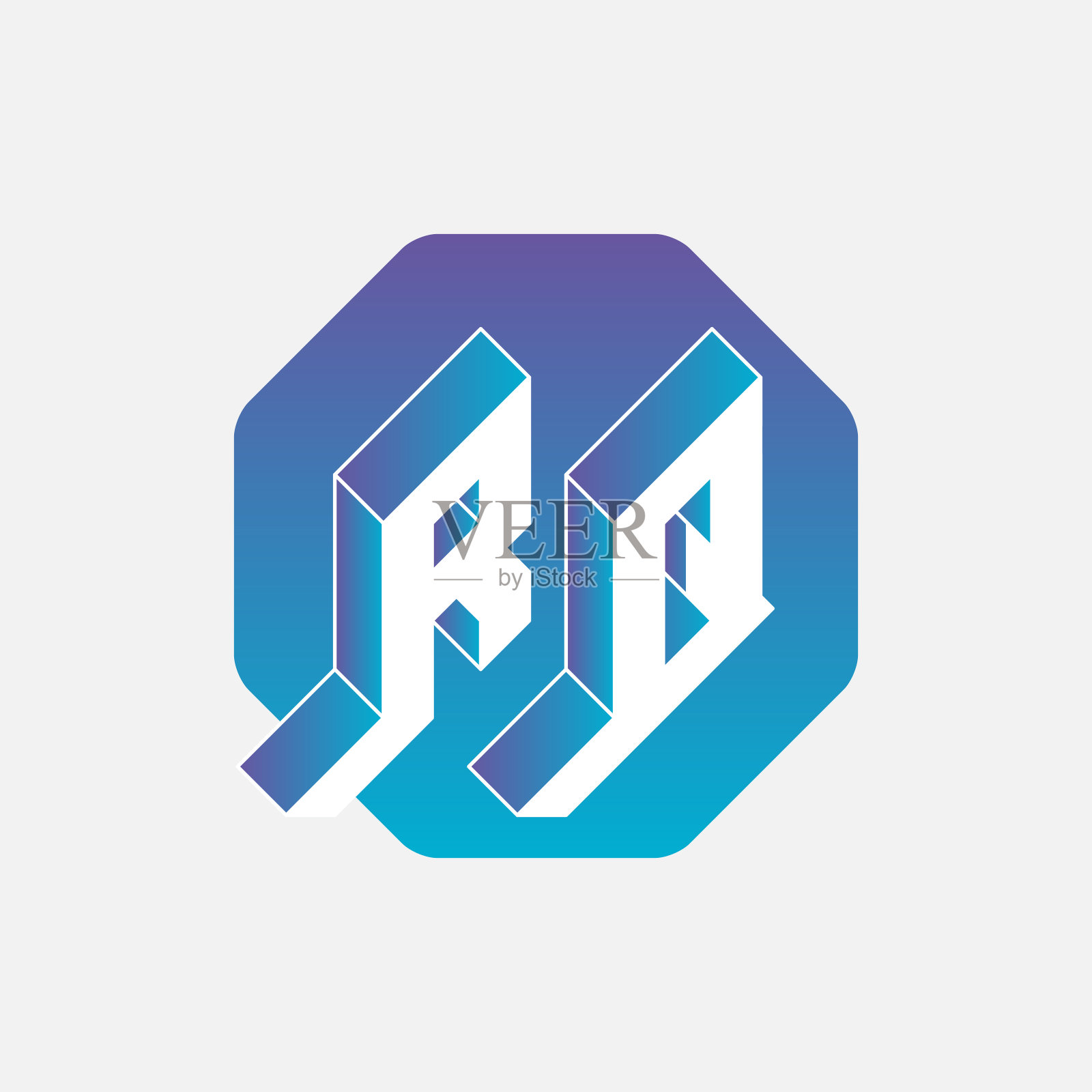 六角形衬底上的三维字母R和Q。等距3d字体设计。字母组合或标志字。卷字母表。向量。插画图片素材