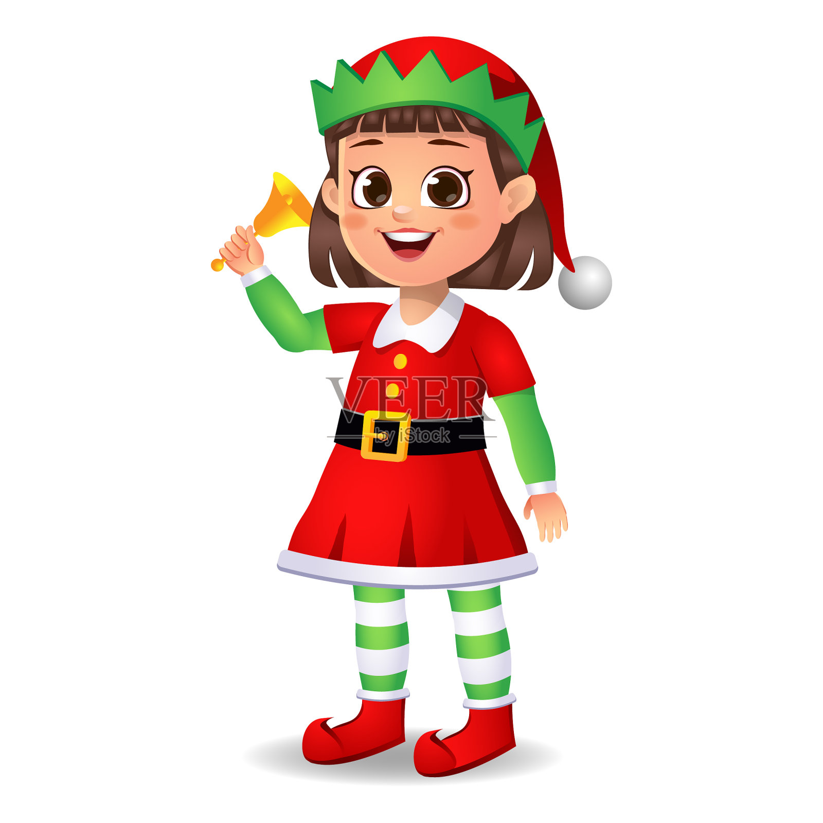 女孩穿着精灵的衣服摇铃插画图片素材