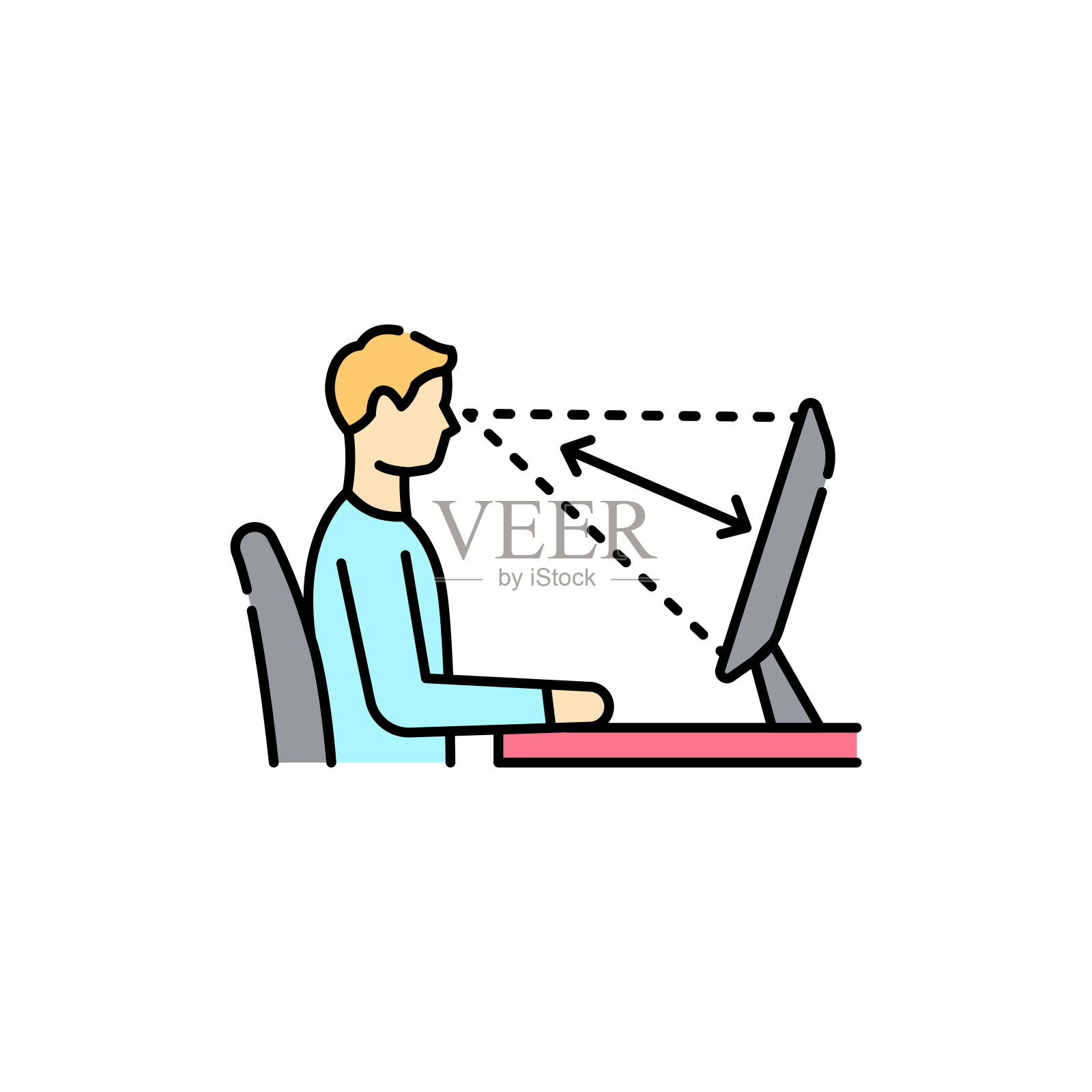 正确的距离屏幕颜色线图标。象形文字用于网页、手机应用、促销。插画图片素材