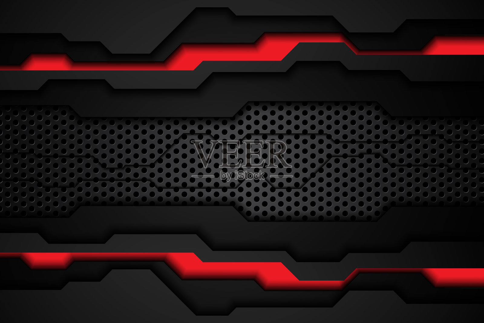 金属板上黑色与钢网上的红色条纹形成对比。模板现代技术设计背景。矢量图插画图片素材