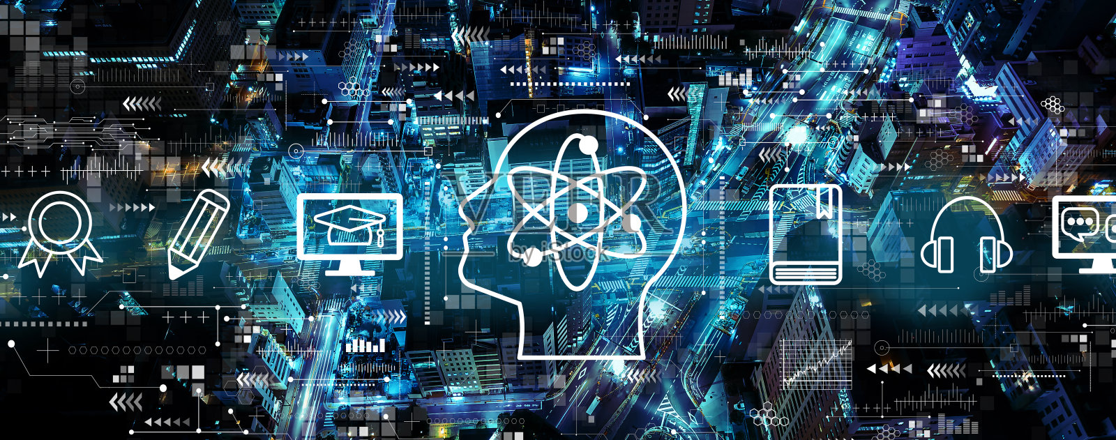 鸟瞰城市的在线教育理念照片摄影图片