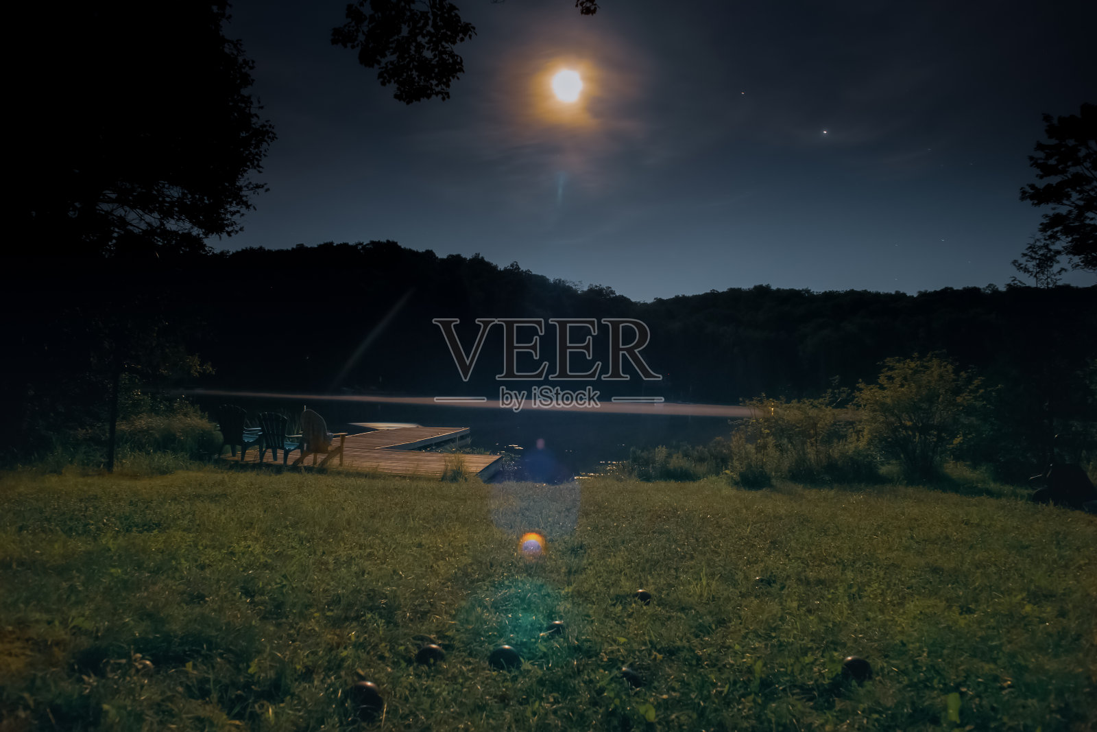 映着满月月光的湖泊照片摄影图片