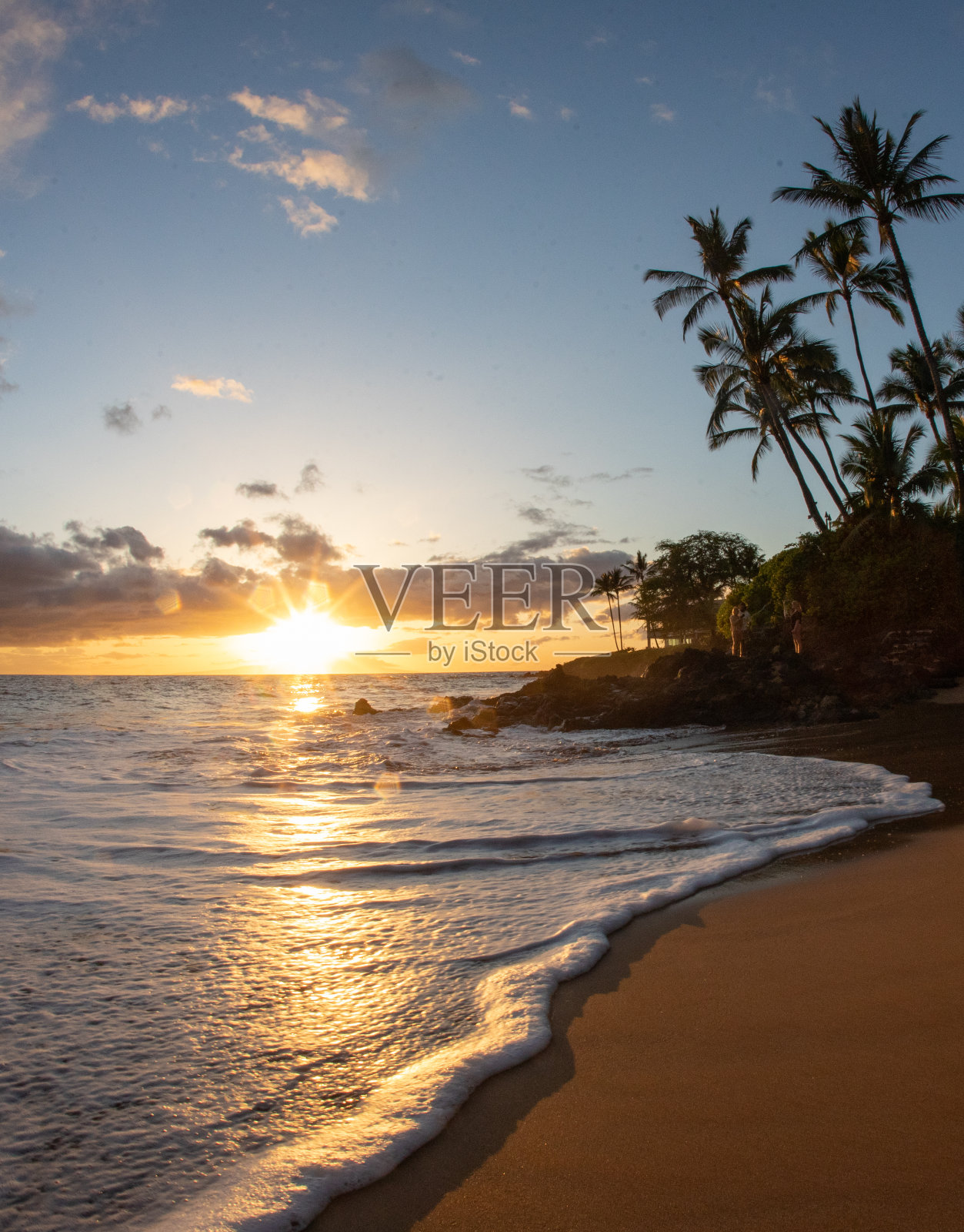南毛伊岛海滩上的日落照片摄影图片