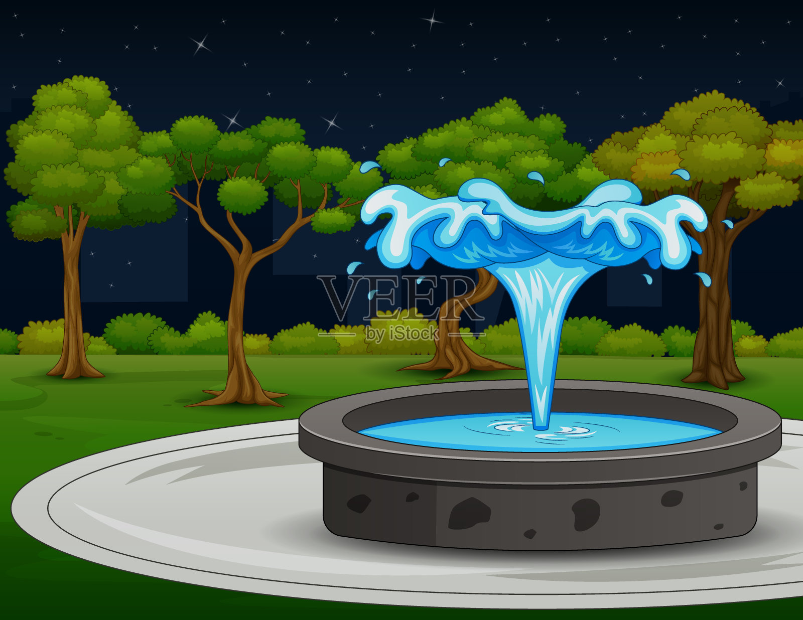 美丽的夜景与喷泉插图插画图片素材