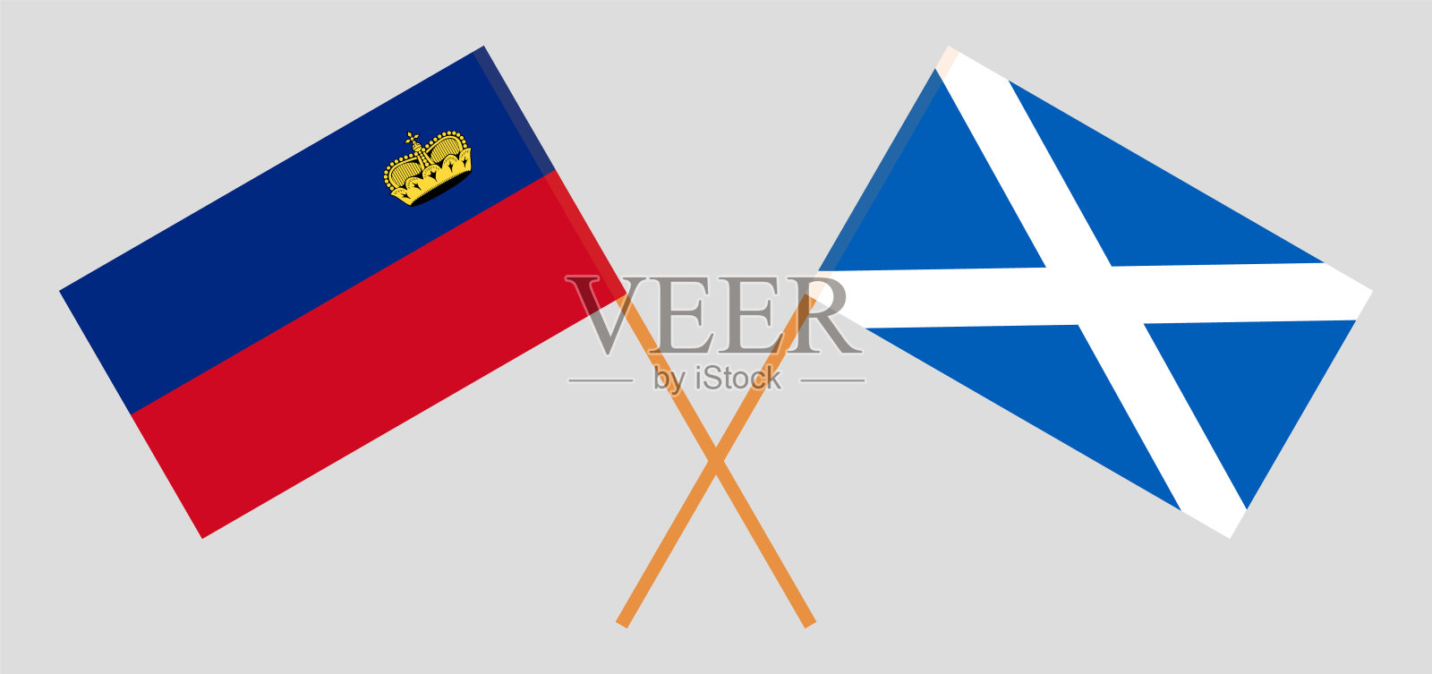 列支敦士登和苏格兰国旗交叉。官方色彩。正确的比例插画图片素材
