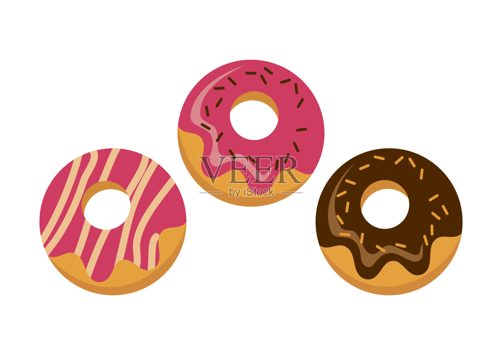 甜甜圈与巧克力和粉色糖衣图标矢量设计元素图片