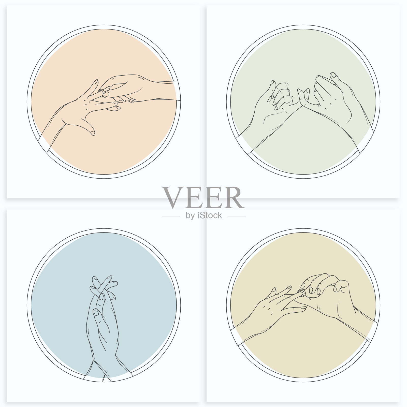 线条艺术风格可爱的新婚夫妇牵着手设计元素图片