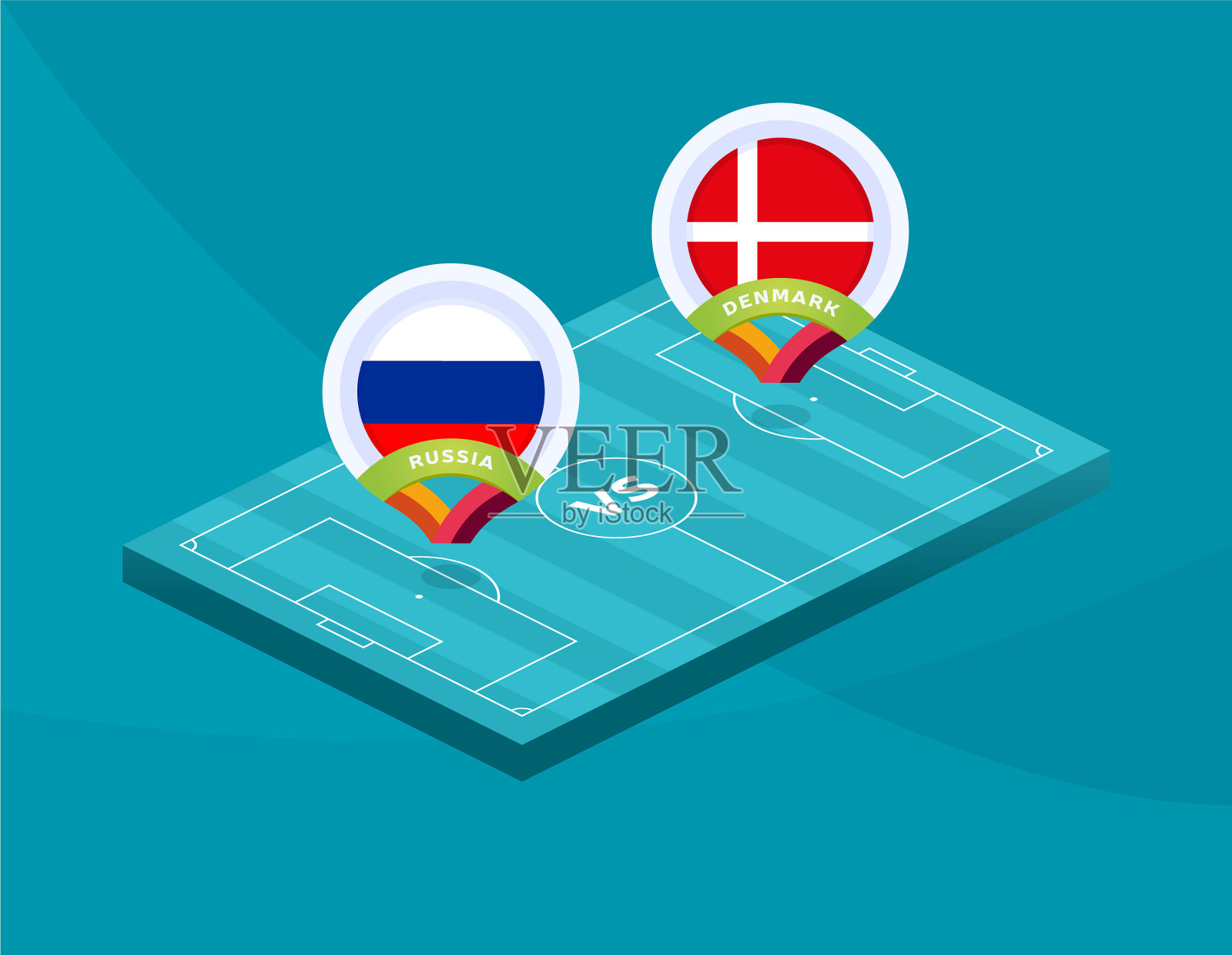 俄罗斯对丹麦的足球比赛2020年插画图片素材