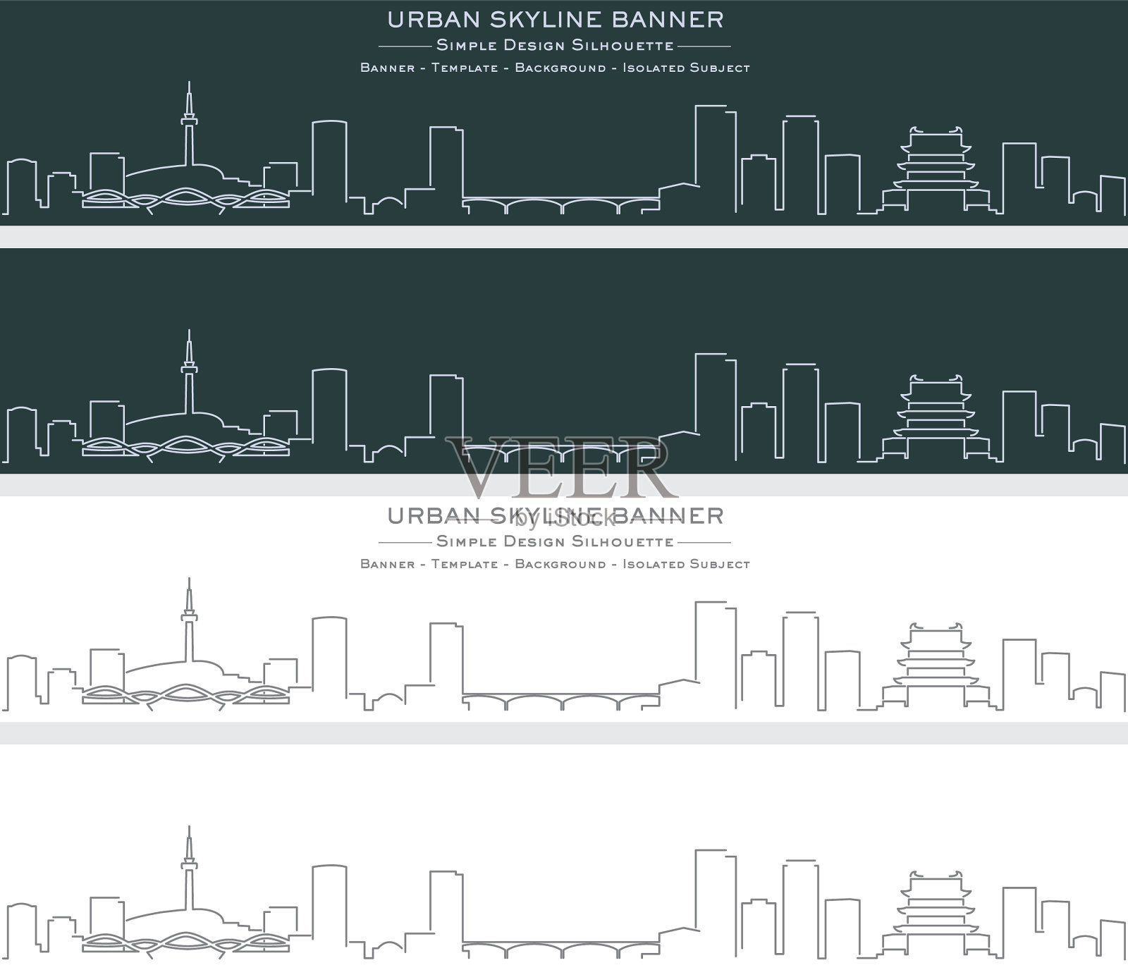 长沙单线天际线轮廓横幅插画图片素材