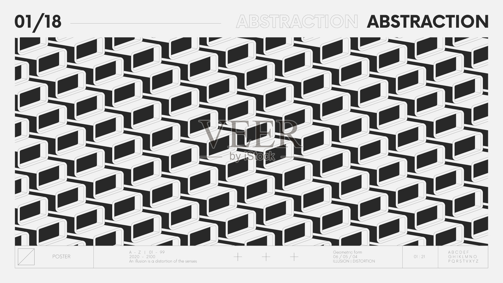 抽象的现代几何横幅与简单的形状在黑白颜色，平面构图设计矢量背景，三维圆角矩形模块化模式，韵律的后现代插画插画图片素材