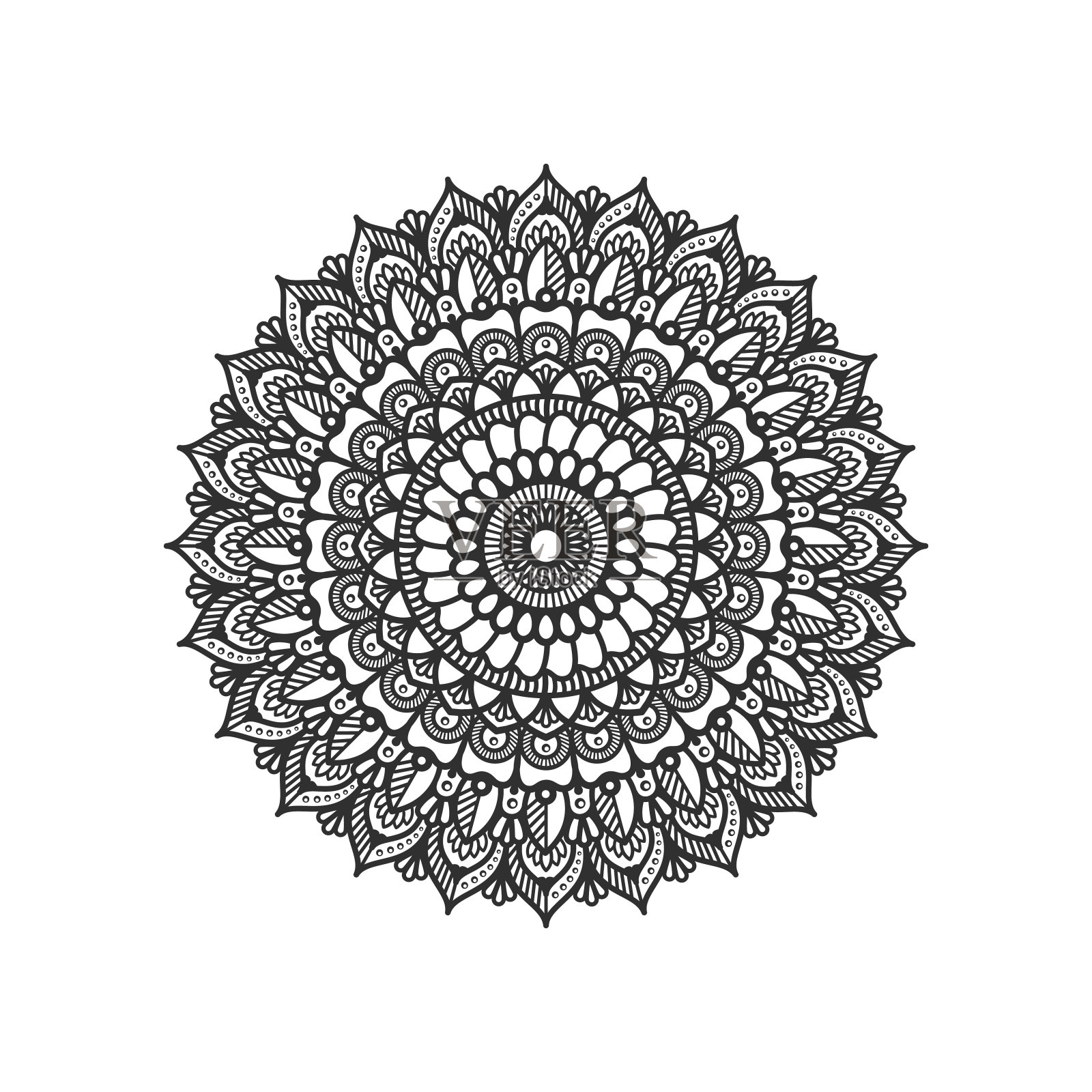 豪华和最小的详细曼荼罗插图在线条艺术风格插画图片素材