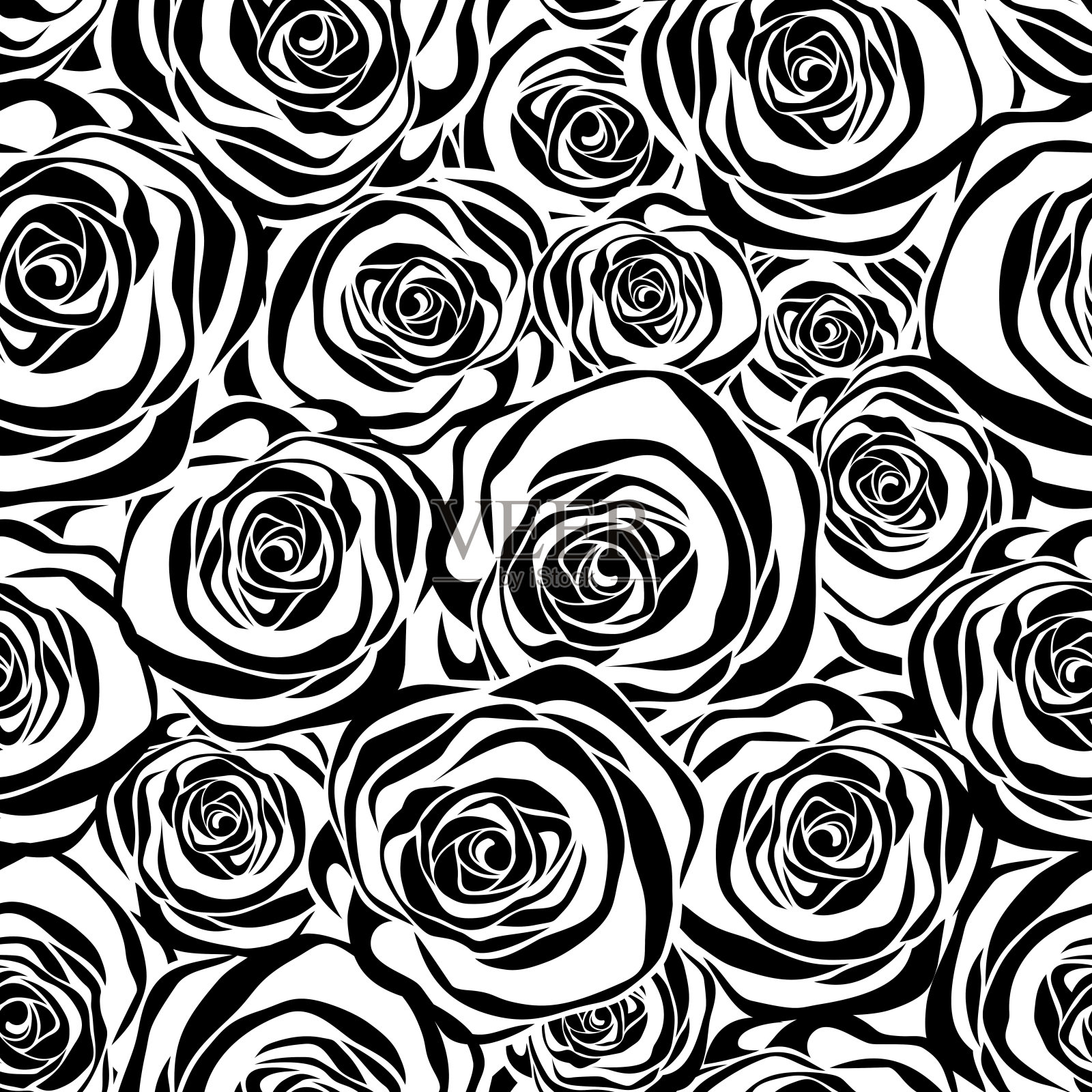 黑色和白色无缝图案与玫瑰剪影。矢量插图。插画图片素材