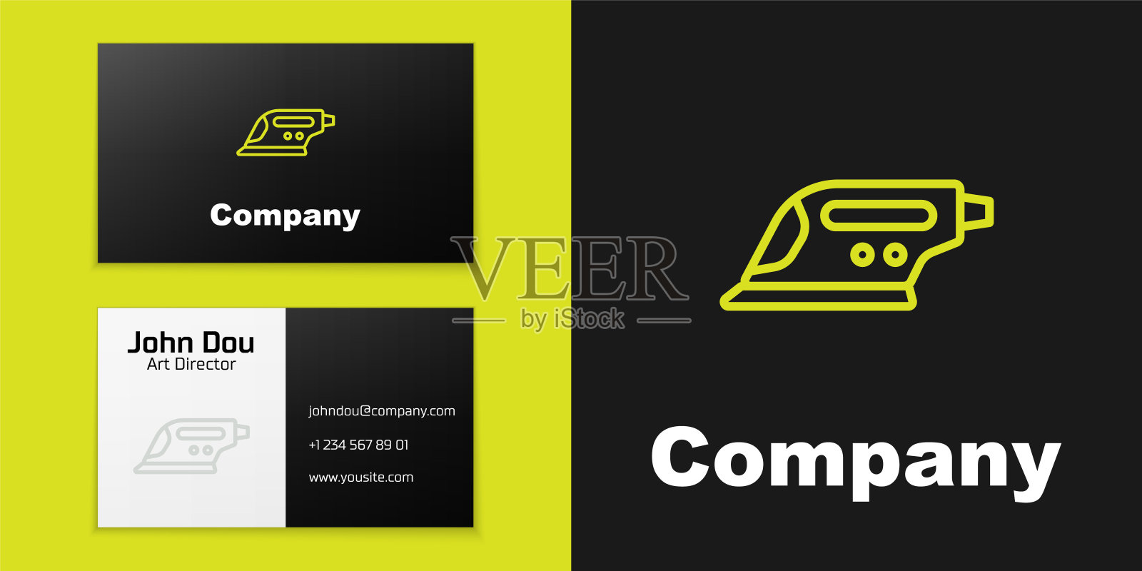 电熨斗图标孤立在黑色背景上。蒸汽熨斗。标志设计模板元素。向量设计模板素材