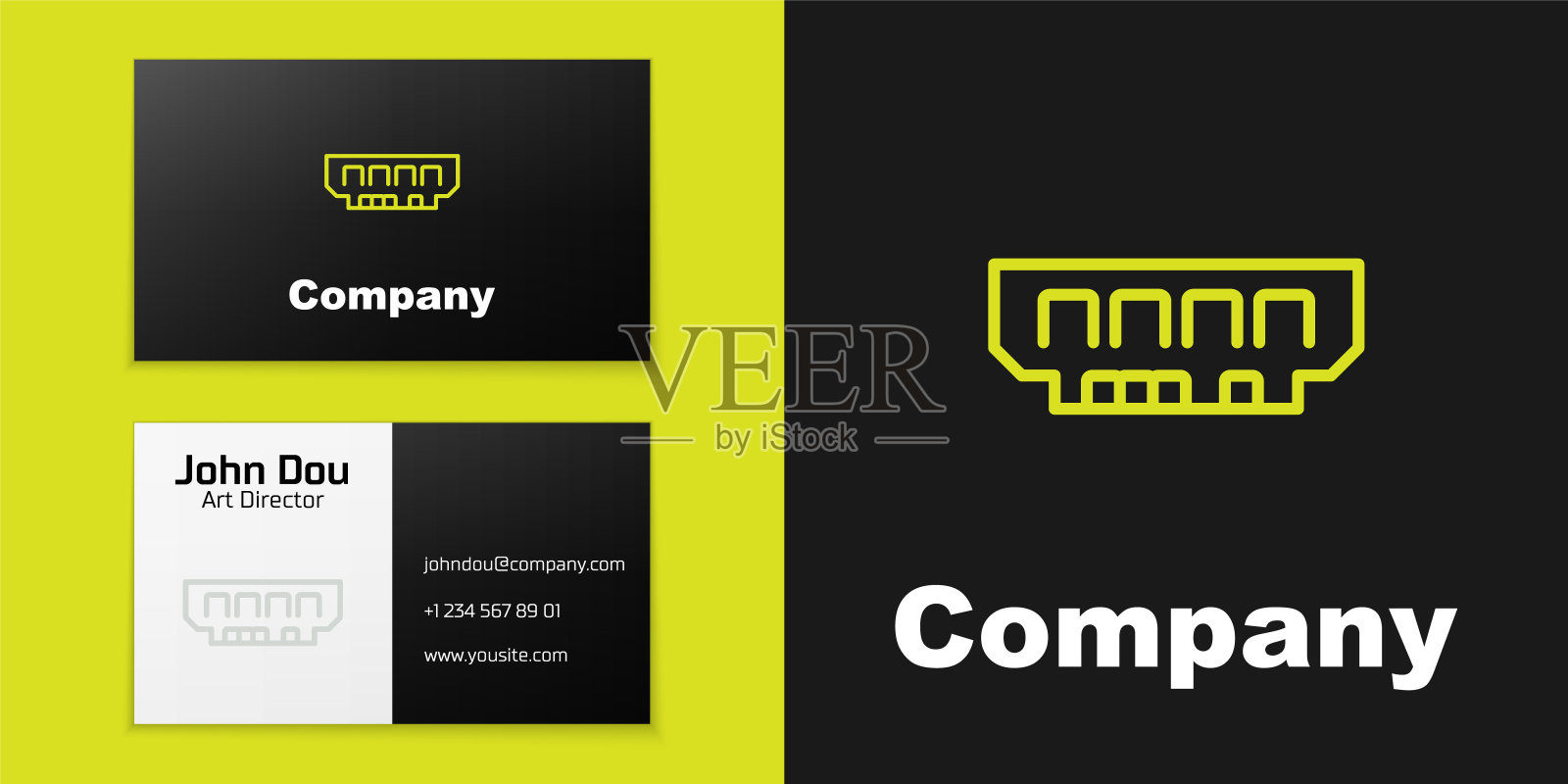 标志型线RAM，随机存取存储器图标隔离在黑色背景。标志设计模板元素。向量设计模板素材