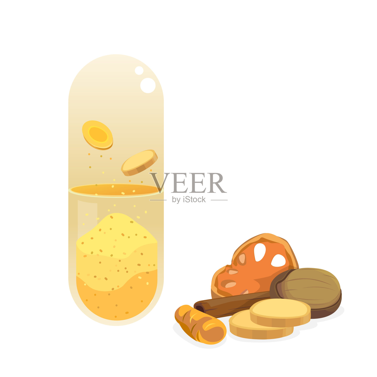 黄色的草胶囊插画图片素材