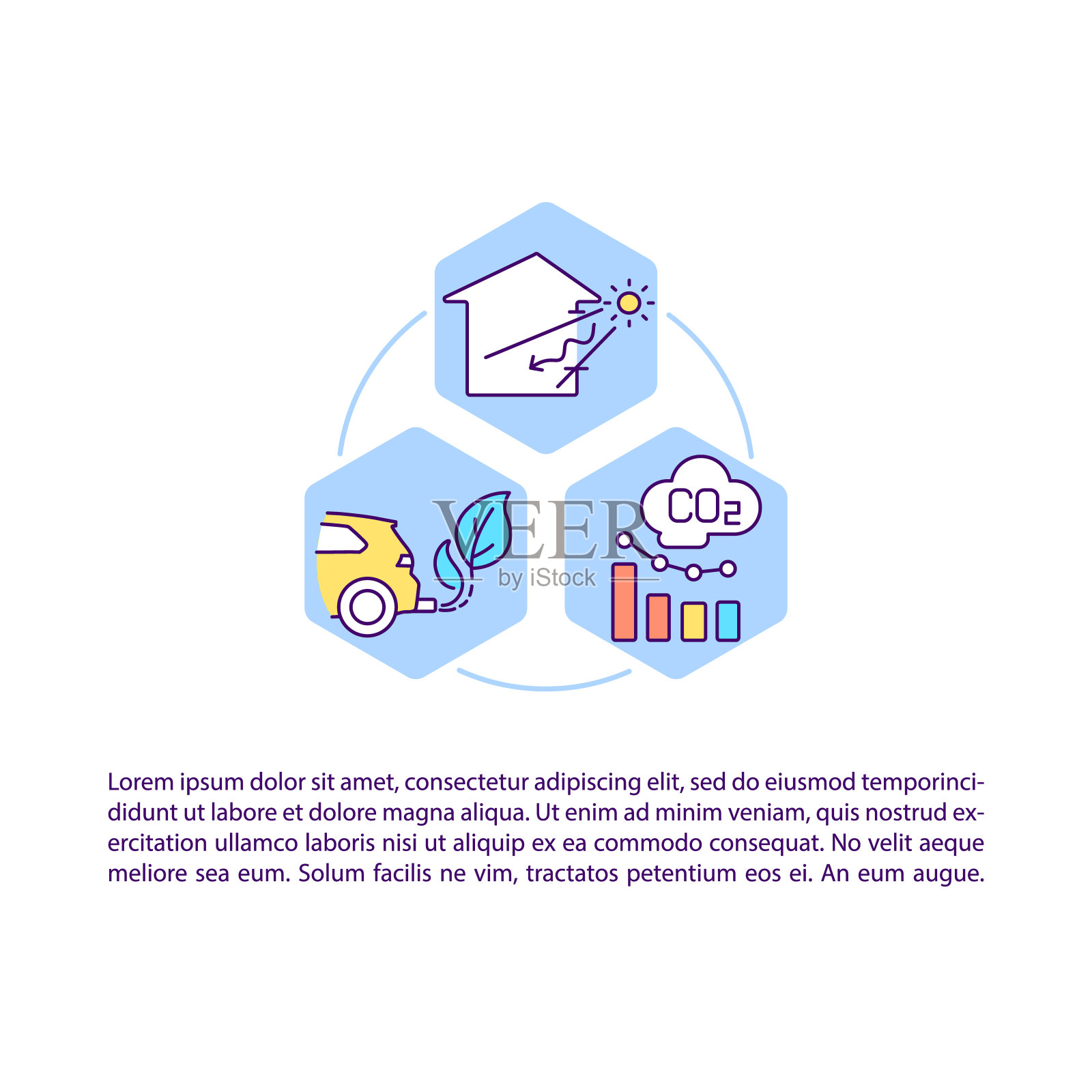 降低二氧化碳排放量概念线图标与文本图标素材