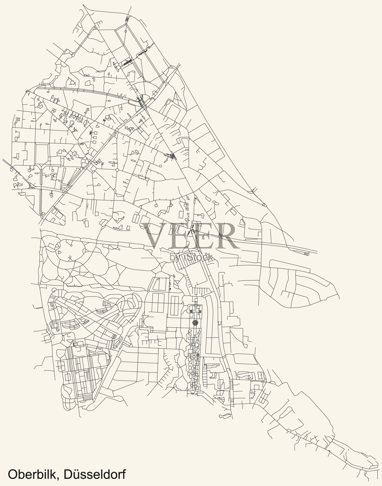 德国Düsseldorf的Stadtteil Oberbilk区街道道路图插画图片素材