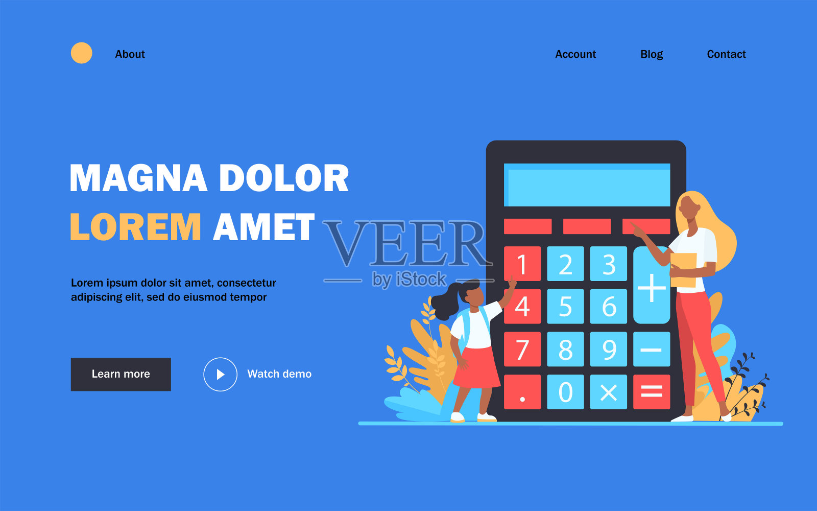 女人向女孩解释如何使用计算器插画图片素材