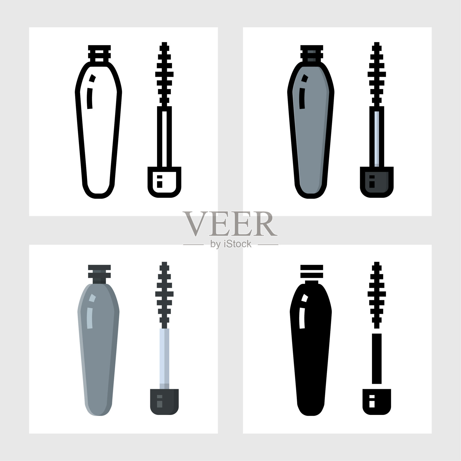 睫毛膏图标矢量设计在填充，细线，轮廓和扁平的风格。插画图片素材