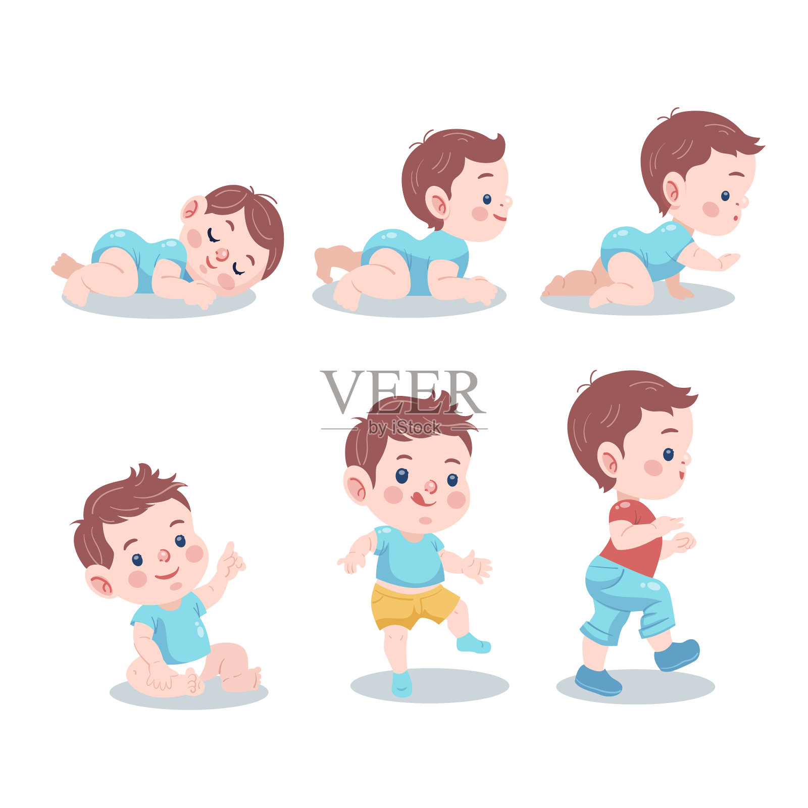 平坦阶段的婴儿男孩矢量插图设计元素图片