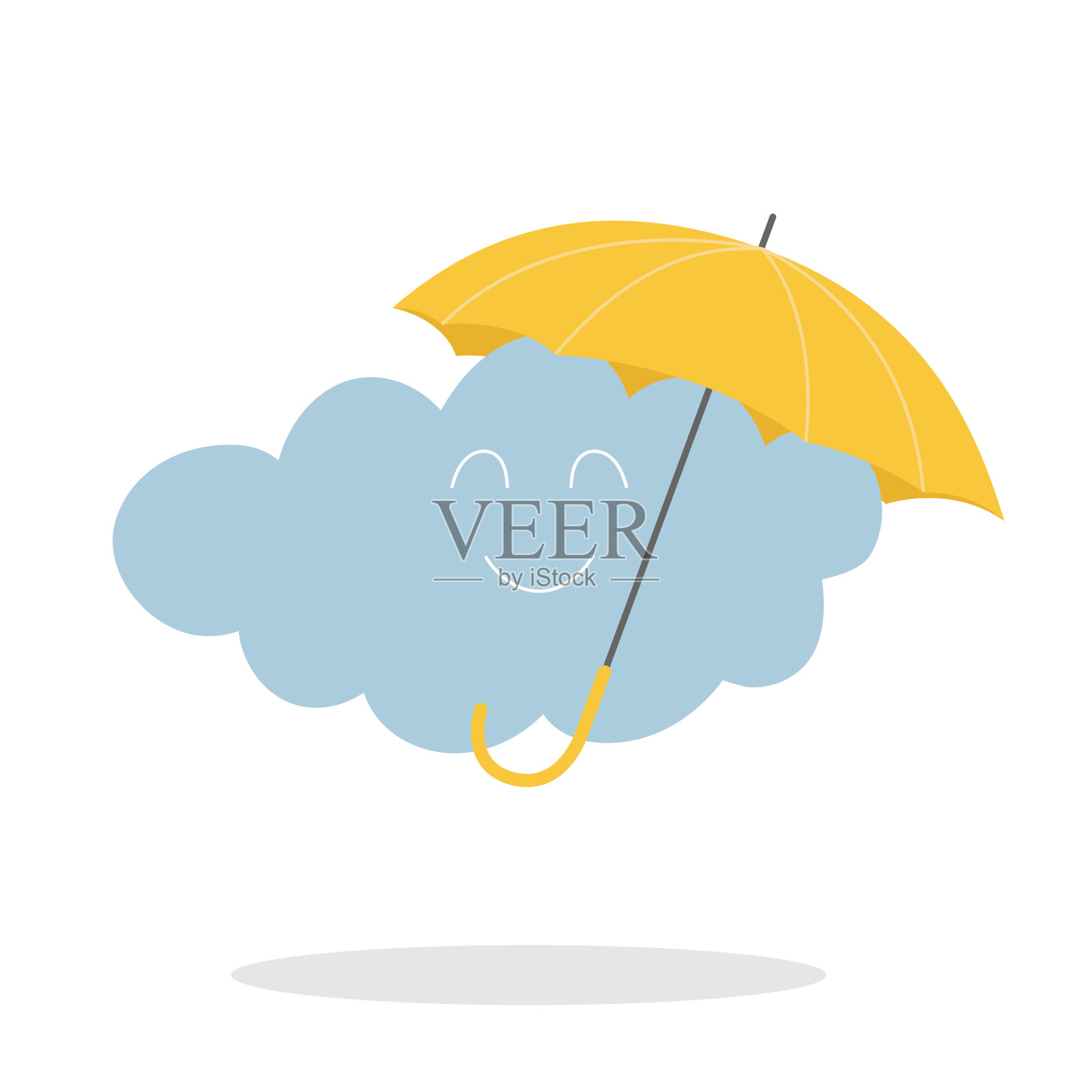 卡通手绘有趣的云与伞。预测风暴的迹象。孤立的矢量插图上的白色背景插画图片素材