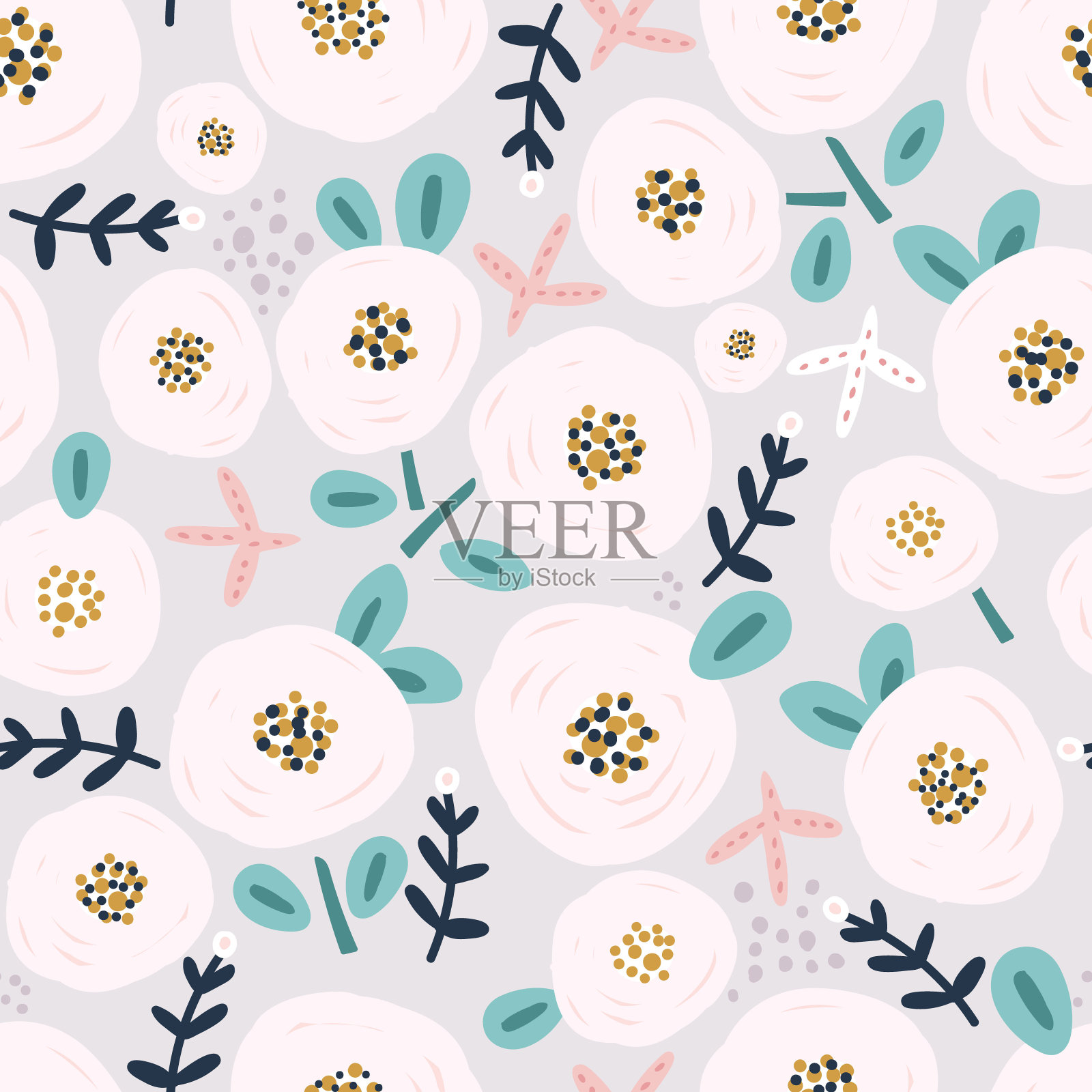 无缝的花卉图案。创意花的纹理与牡丹、叶子。非常适合织物，纺织矢量插图。插画图片素材