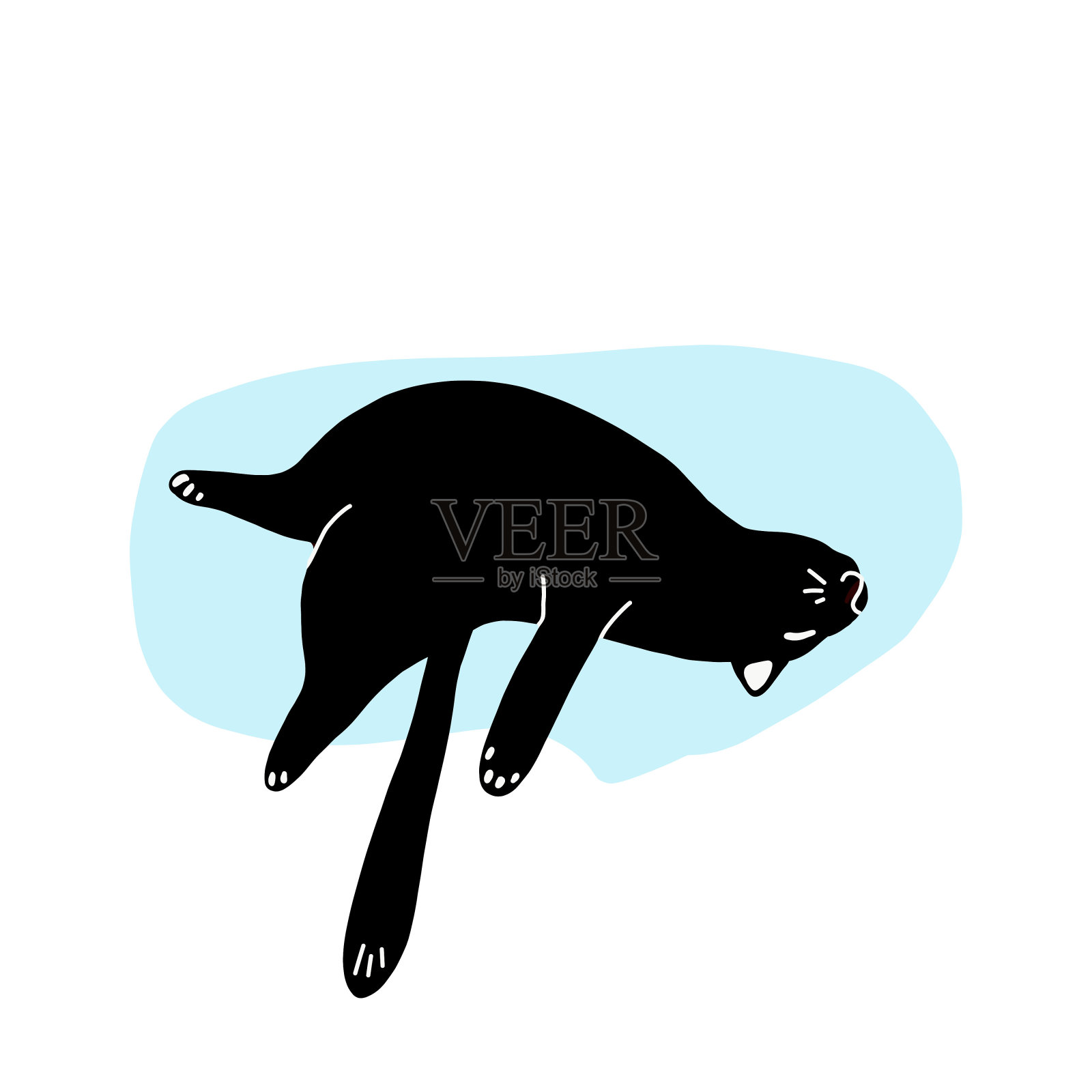 手绘矢量插画：可爱的黑色小猫，趴着闭着眼睛，适用于海报T恤的图案设计插画图片素材