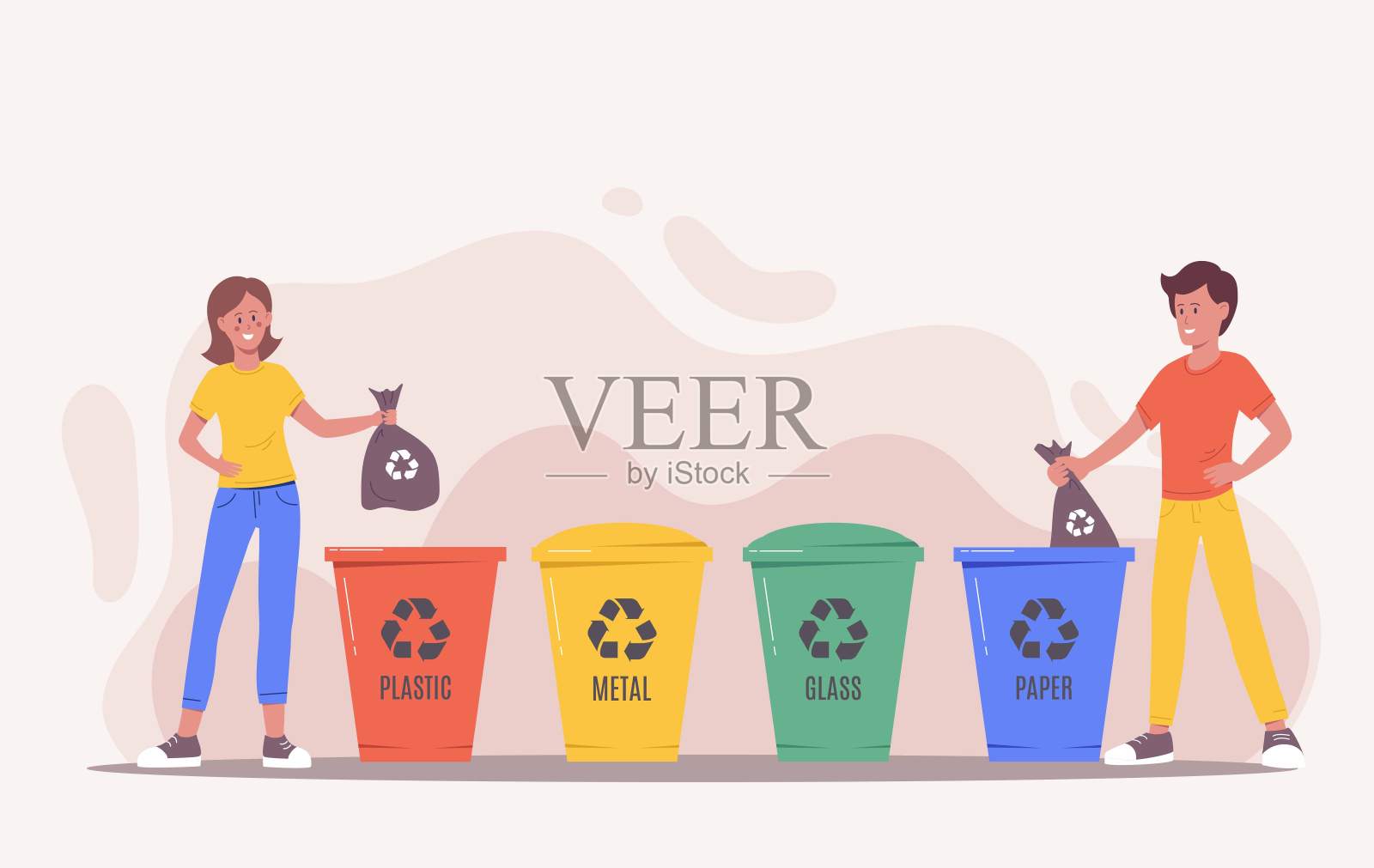 垃圾分类的人插画图片素材