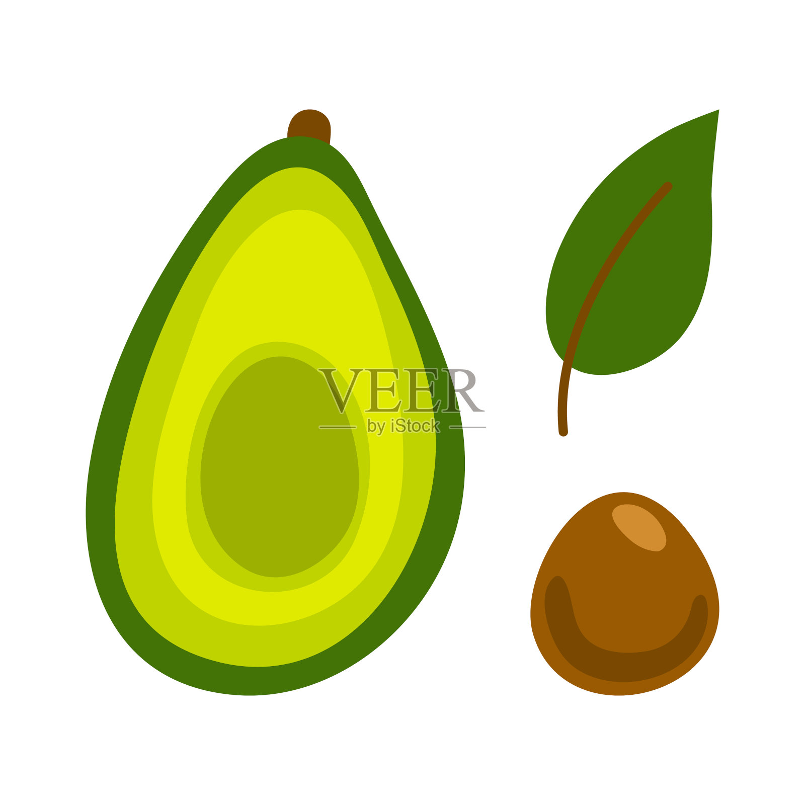 牛油果图标：白色背景上的扁平风格牛油果矢量图标插画图片素材