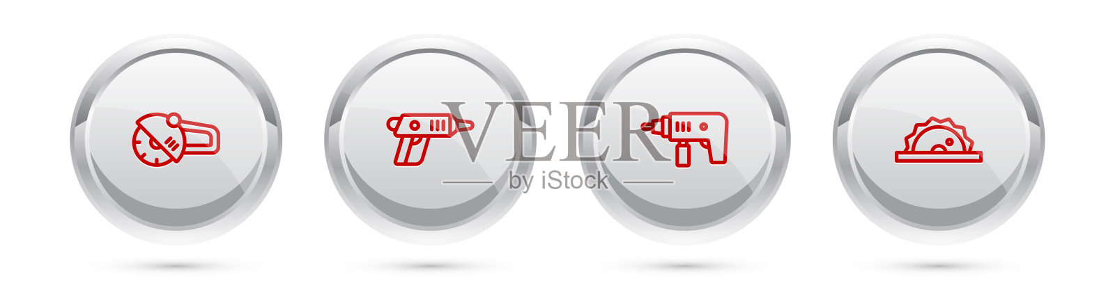 配套线角磨床、电动螺丝刀、钻机、圆锯。银圈按钮。向量设计元素图片