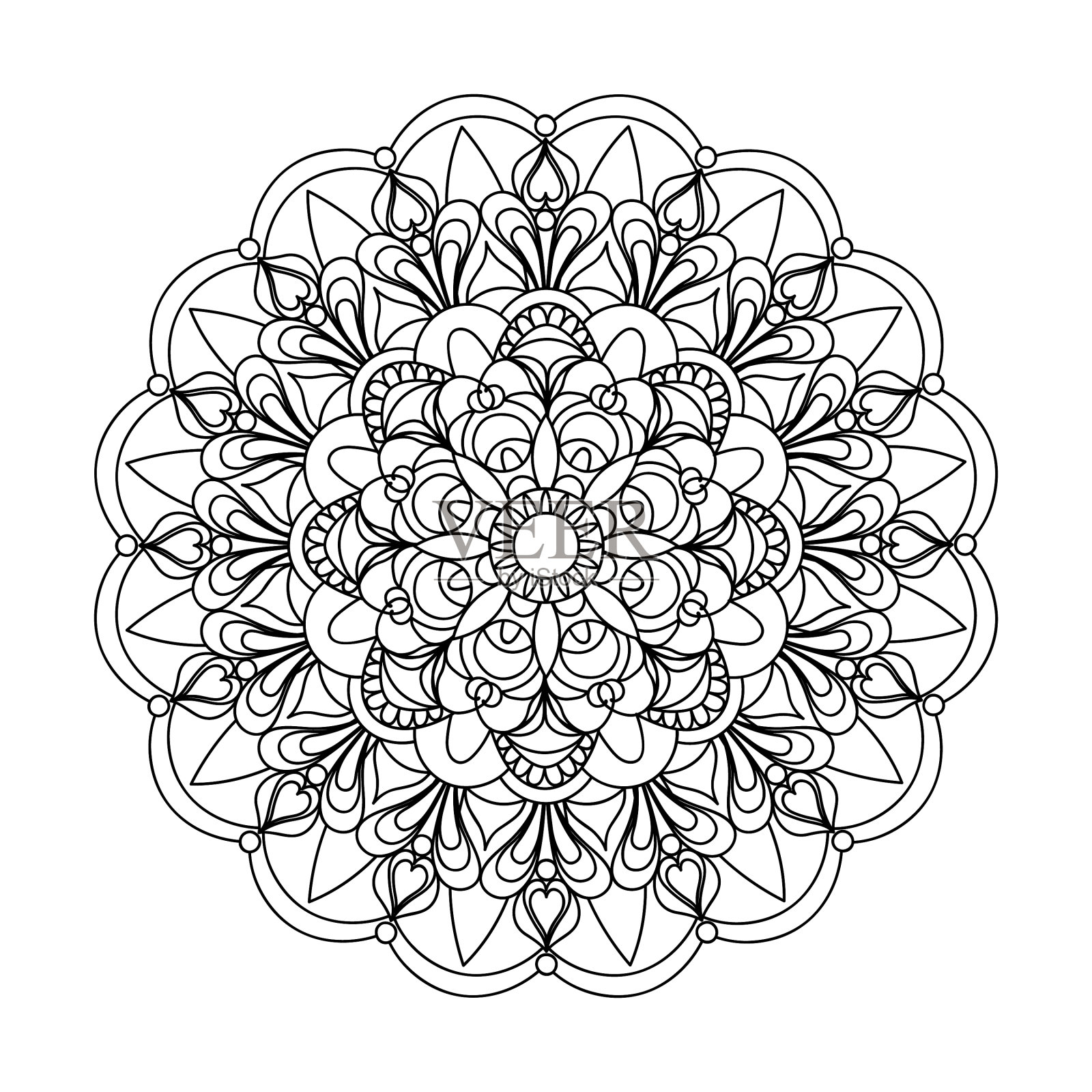 孤立的蔓藤花纹曼荼罗插画图片素材