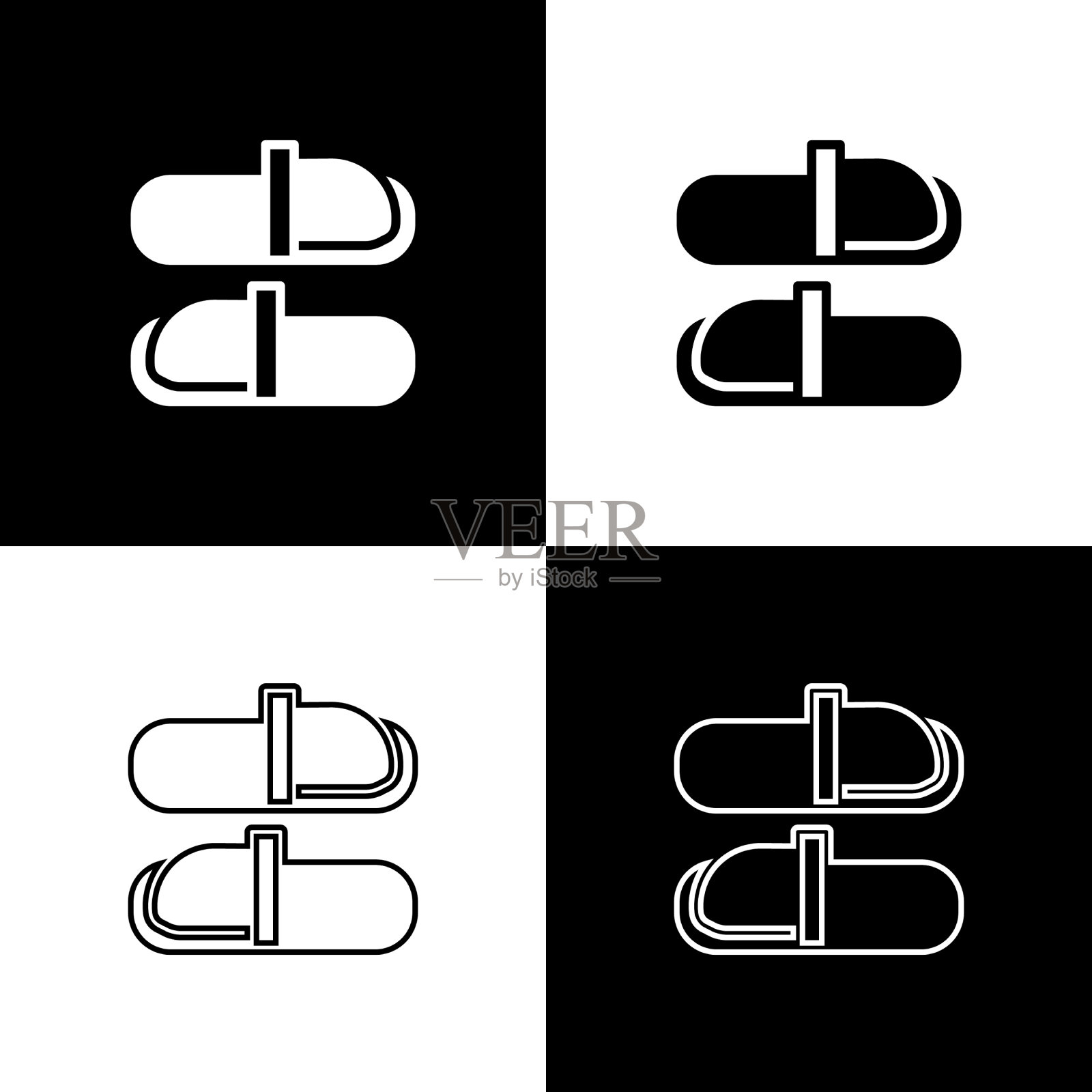 设置桑拿拖鞋图标隔离在黑色和图标素材