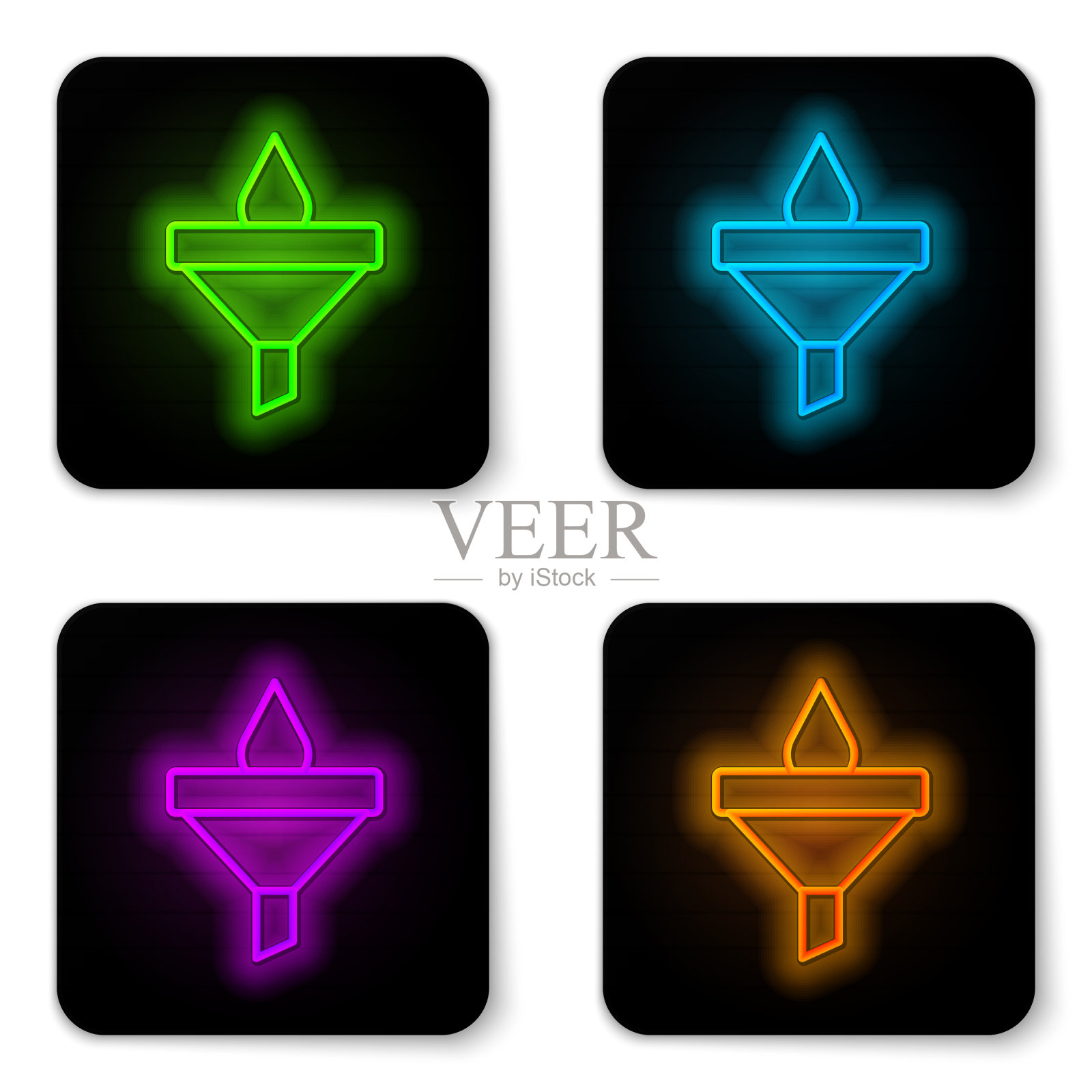 发光氖线漏斗或过滤器和机油图标素材