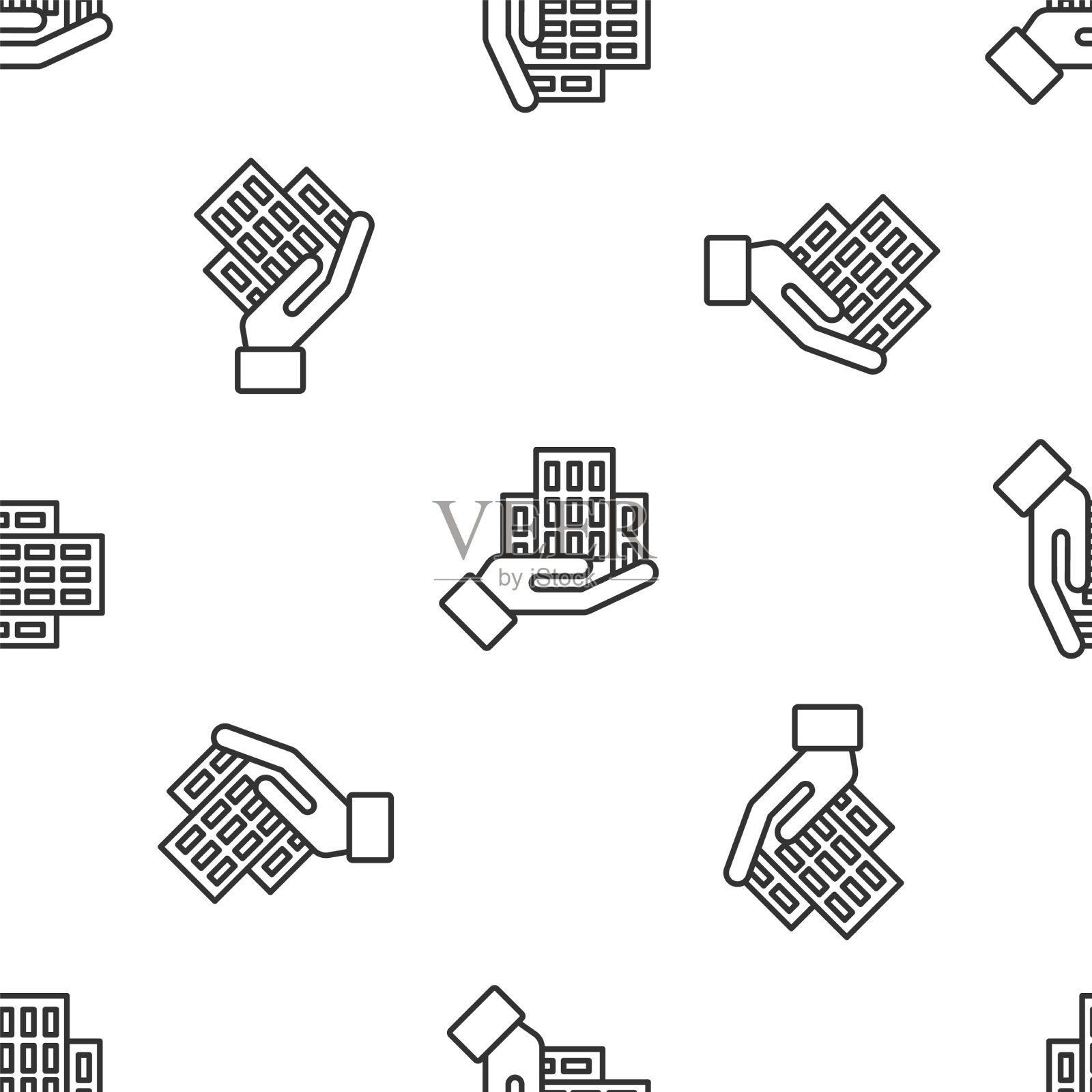 灰线摩天大楼图标孤立无缝插画图片素材