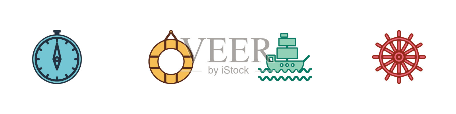 设置罗盘、救生圈、船和舵图标素材