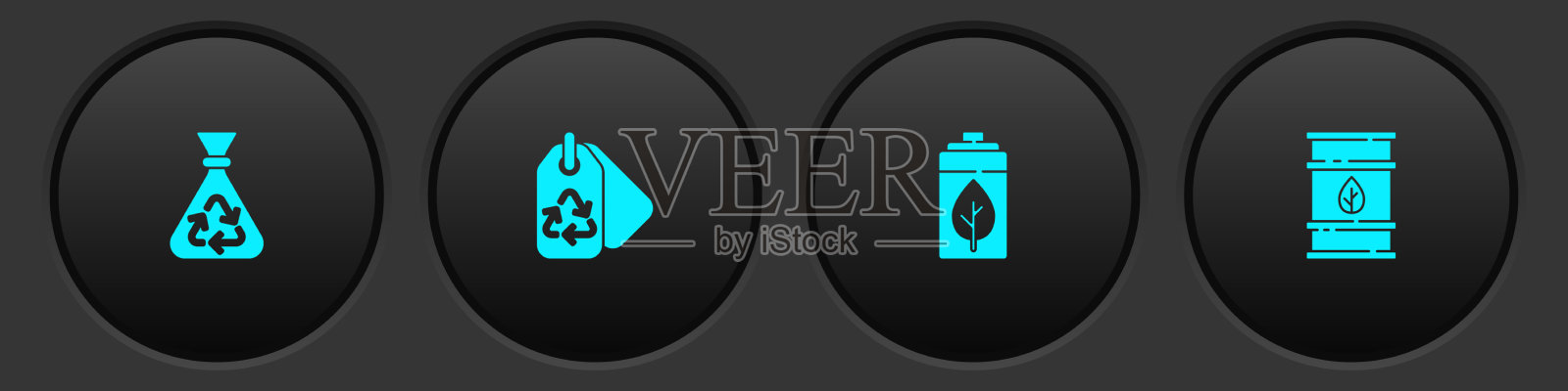 设置带有环保标签的垃圾袋图标素材