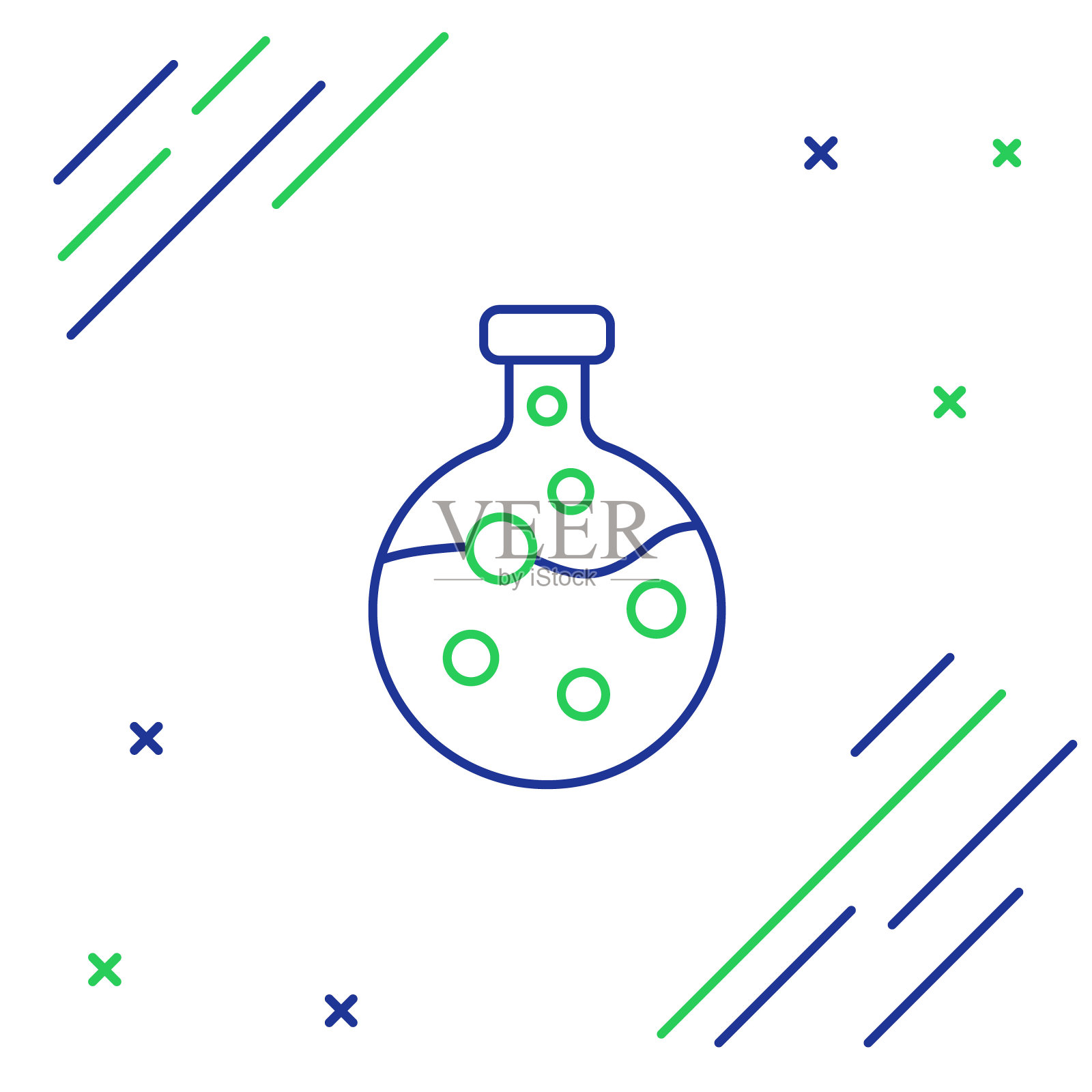 试管和烧瓶化学实验室测试图标隔离在白色背景上。实验室玻璃器皿。色彩斑斓的轮廓的概念。向量插画图片素材