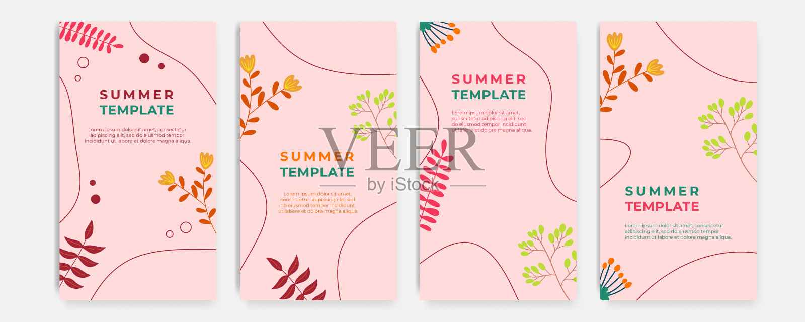 夏季销售有机平面花卉模板社交媒体或网络传单。夏季横幅与花卉装饰的时装销售广告收集设计模板素材