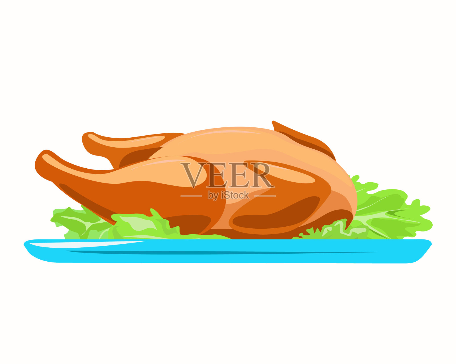 把炸过的家禽和色拉放在盘子里插画图片素材