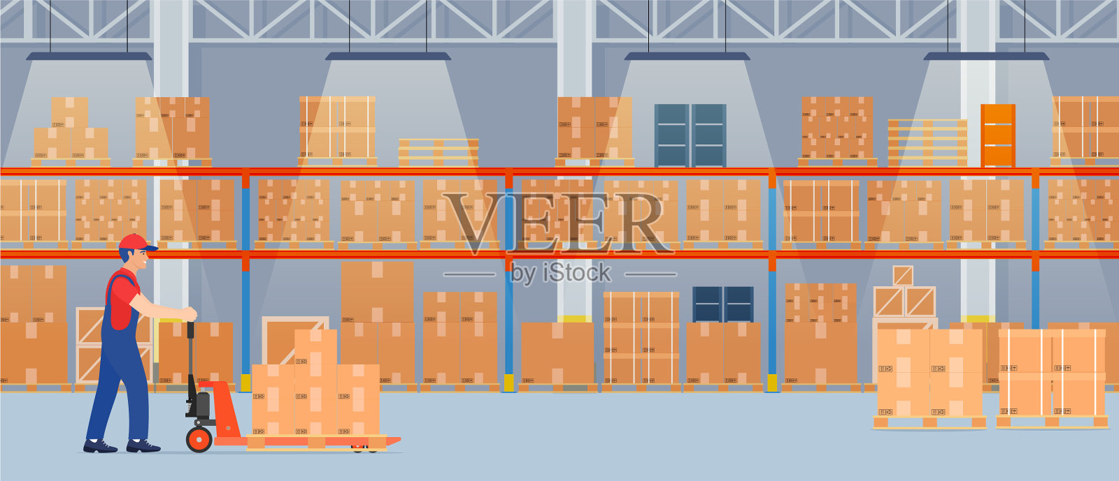 仓库内部有硬纸盒插画图片素材