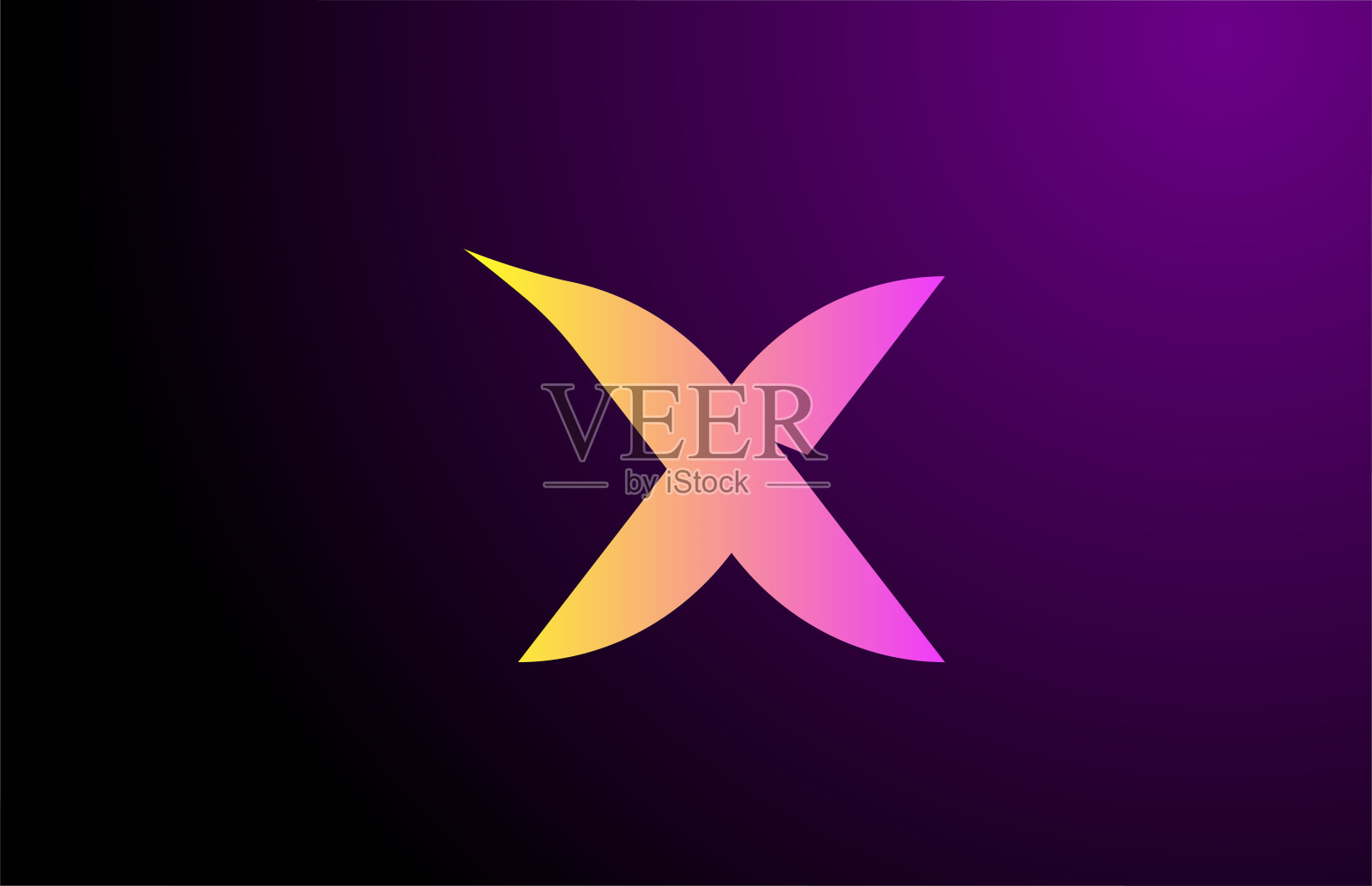 黄色紫色X创意渐变字母标志，用于品牌和企业设计元素图片