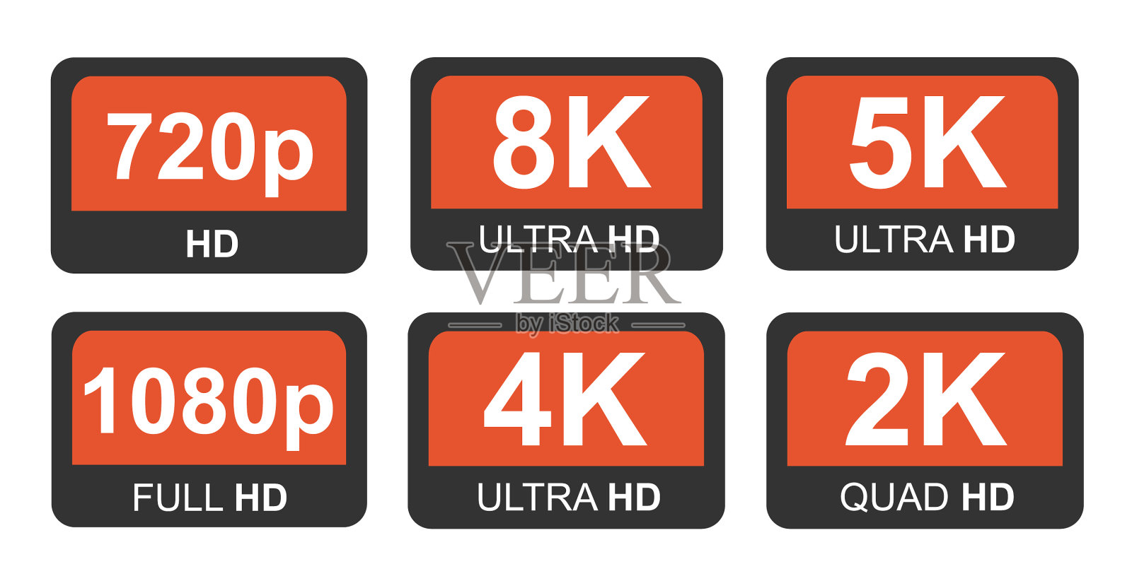 红色8k 4k 5k超高清视频分辨率图标logo插画图片素材