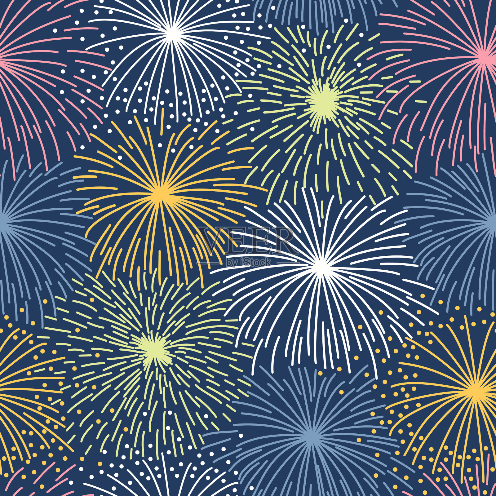 无缝图案与五彩缤纷的烟花插画图片素材