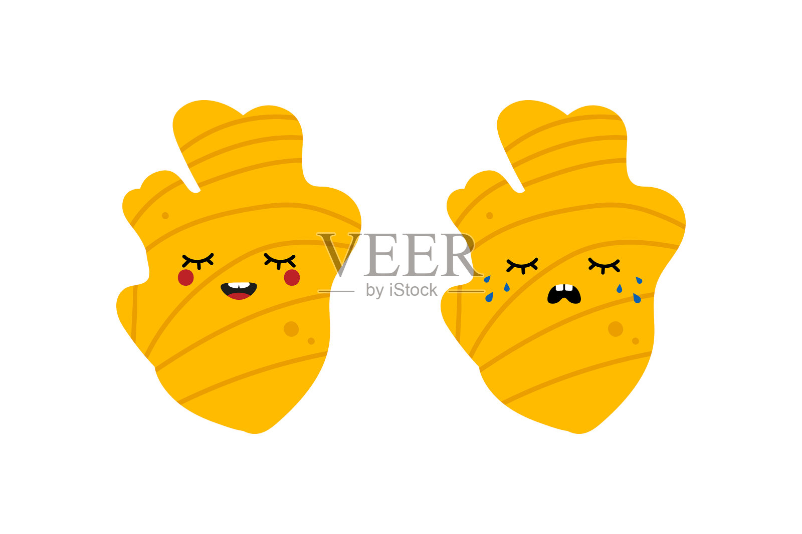 生姜根字符微笑和哭泣设计元素图片