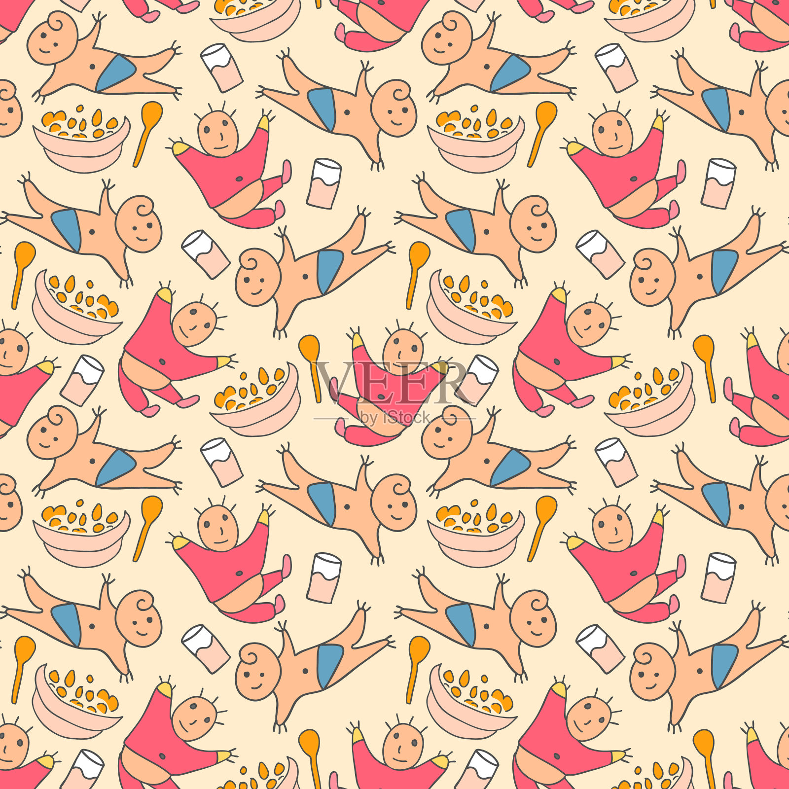 图案无缝的孩子与可爱的badoodle插画图片素材