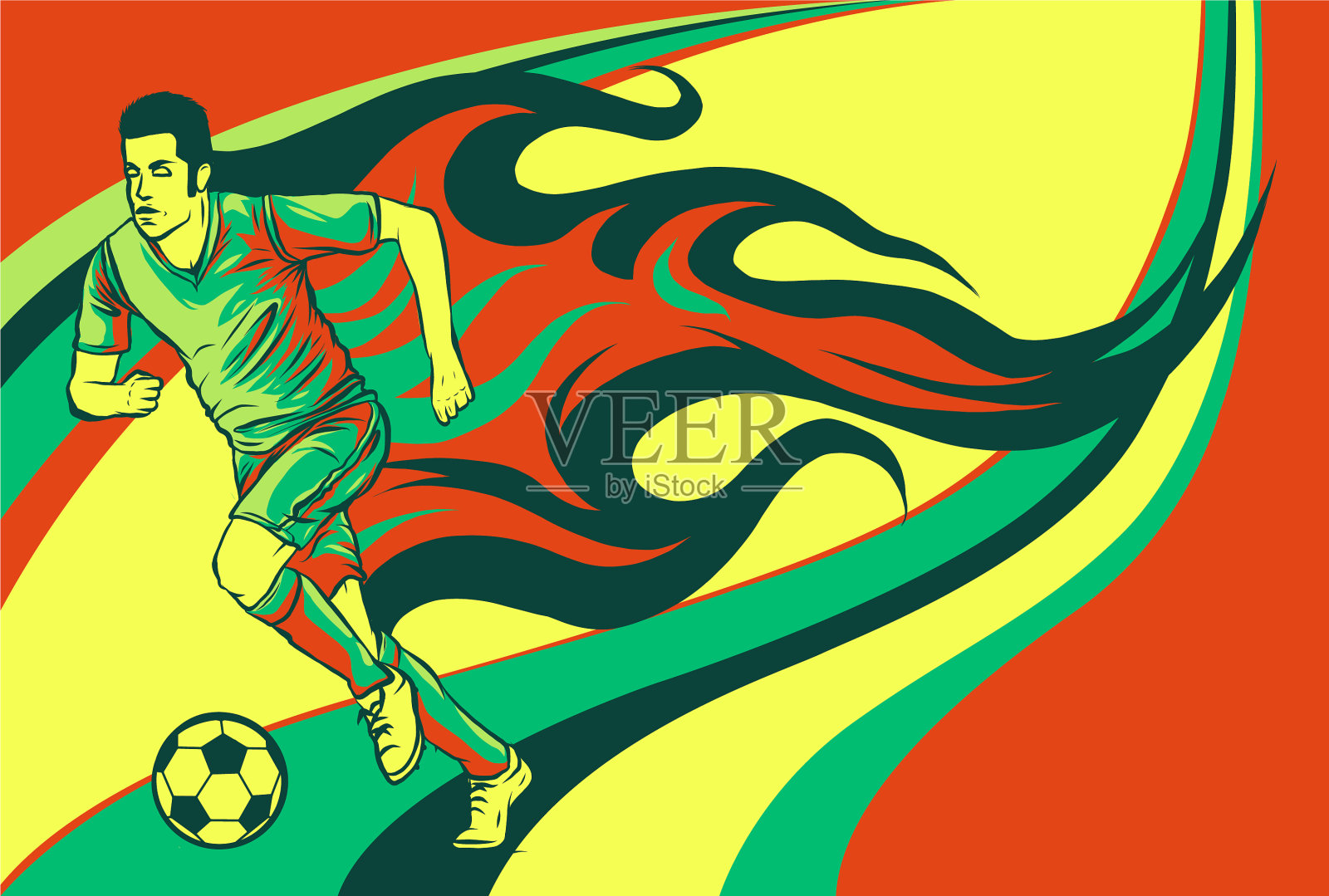 踢足球的球员，有背景插画图片素材