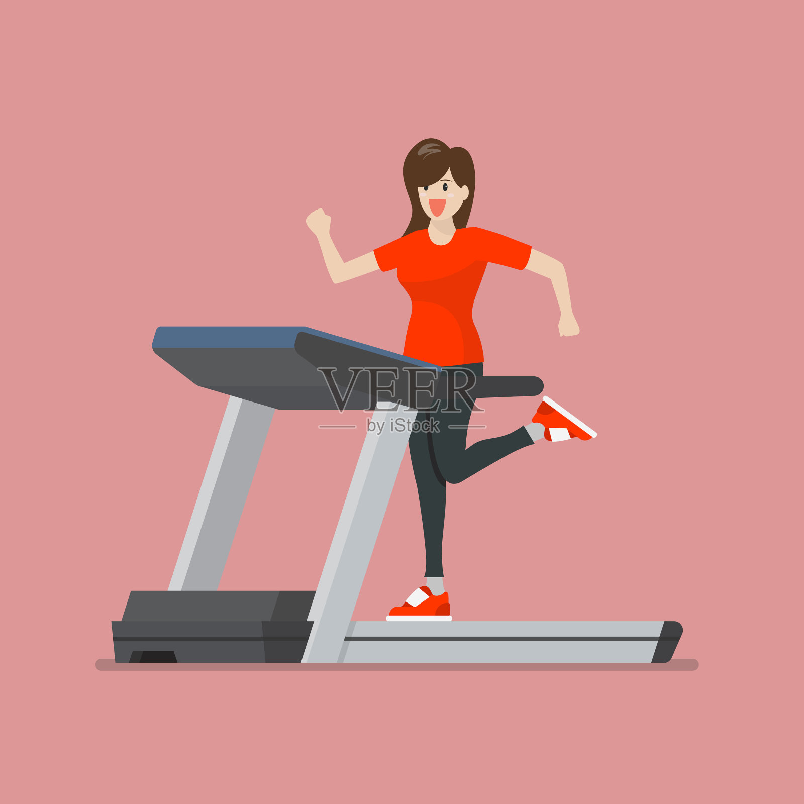 在跑步机上跑步的女人插画图片素材