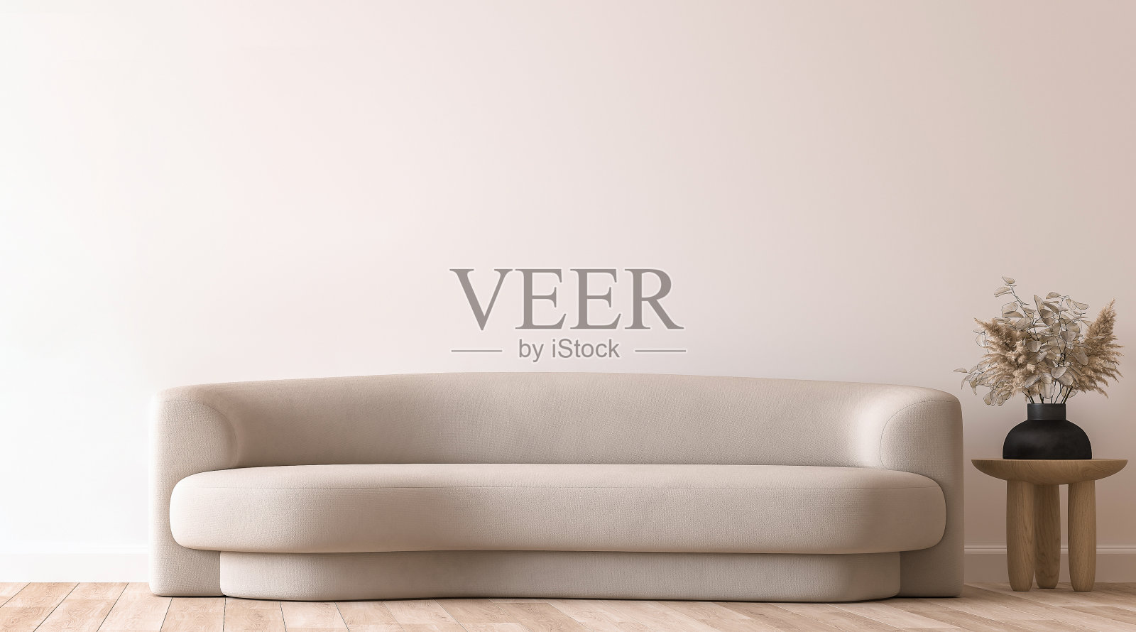 现代客厅模型，米色的最小沙发在空的墙壁背景照片摄影图片